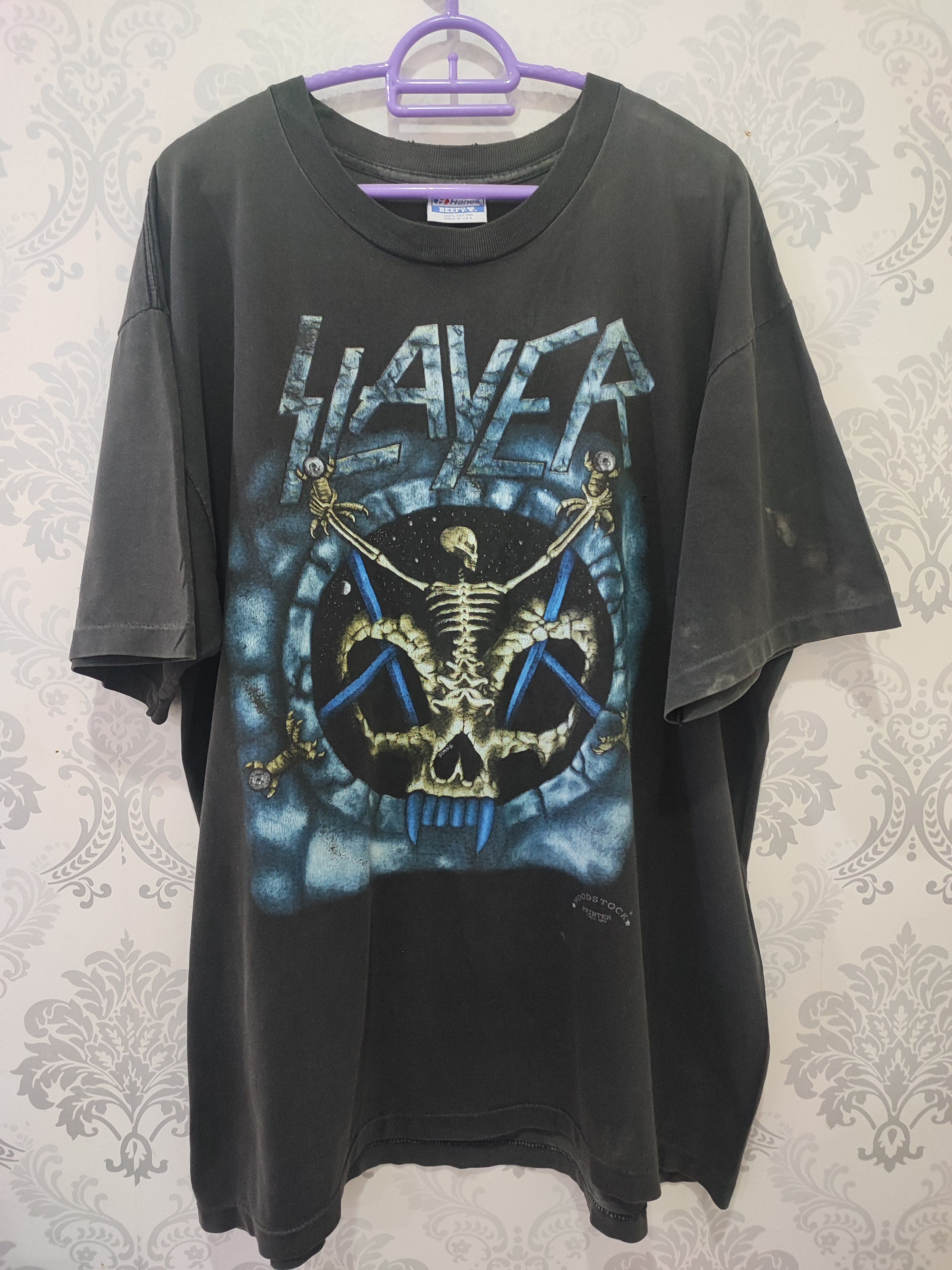 image of Band Tees x Hype Vintage 90’S Slayer Divine Intervention Distressed T-Shirt in Faded Black (Size XL
