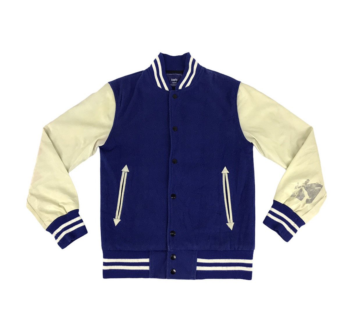 image of Vintage Varsity Jacket Wool Quilted Inner College Student in Blue, Men's (Size Small)