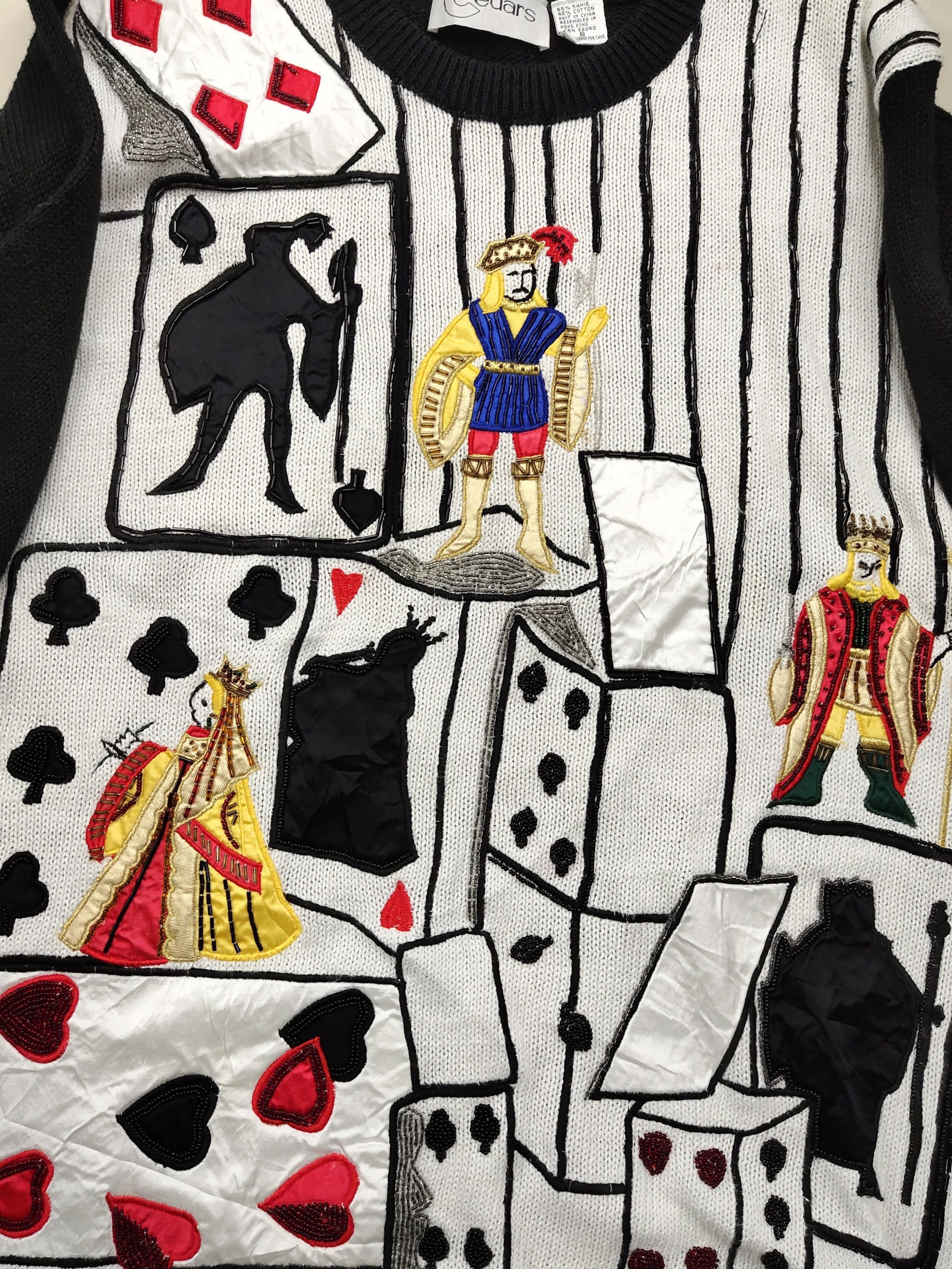 Vintage Rare!! Handmade Vintage Poker Embroidery Knitwear Size US S / EU 44-46 / 1 - 3 Thumbnail