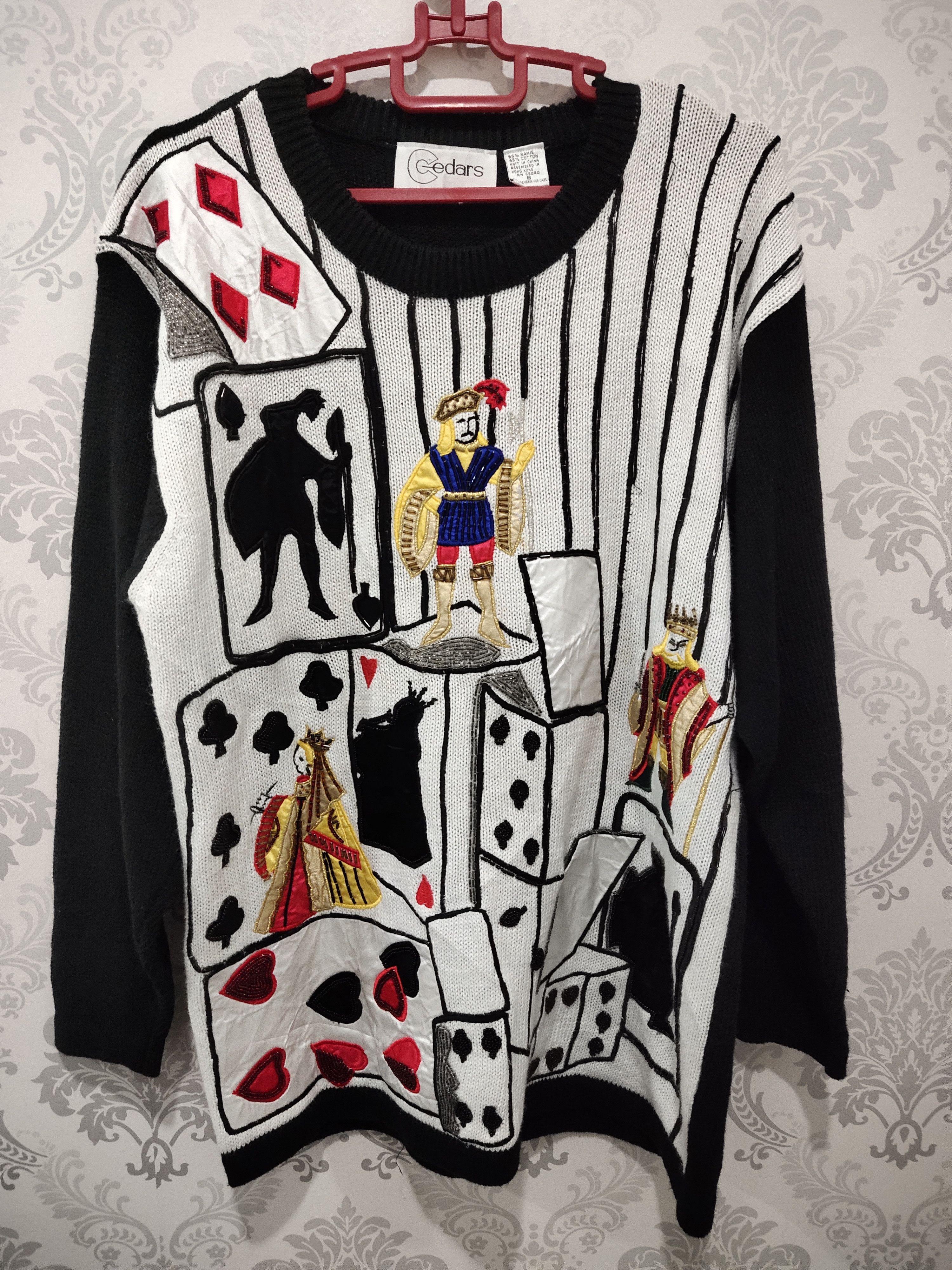 Vintage Rare!! Handmade Vintage Poker Embroidery Knitwear Size US S / EU 44-46 / 1 - 1 Thumbnail