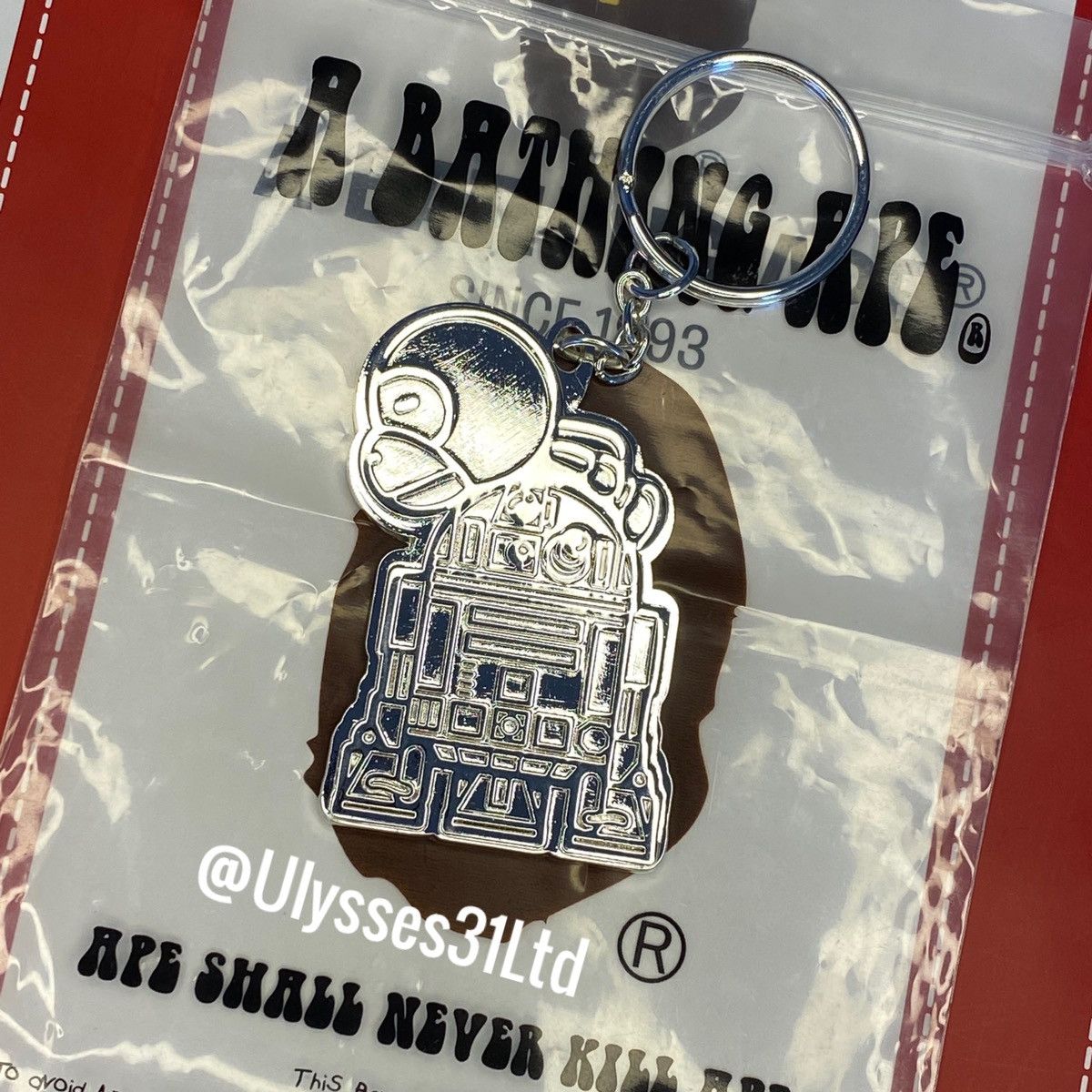 image of Bape Baby Milo R2D2 Star Wars Keychain in Silver, Men's