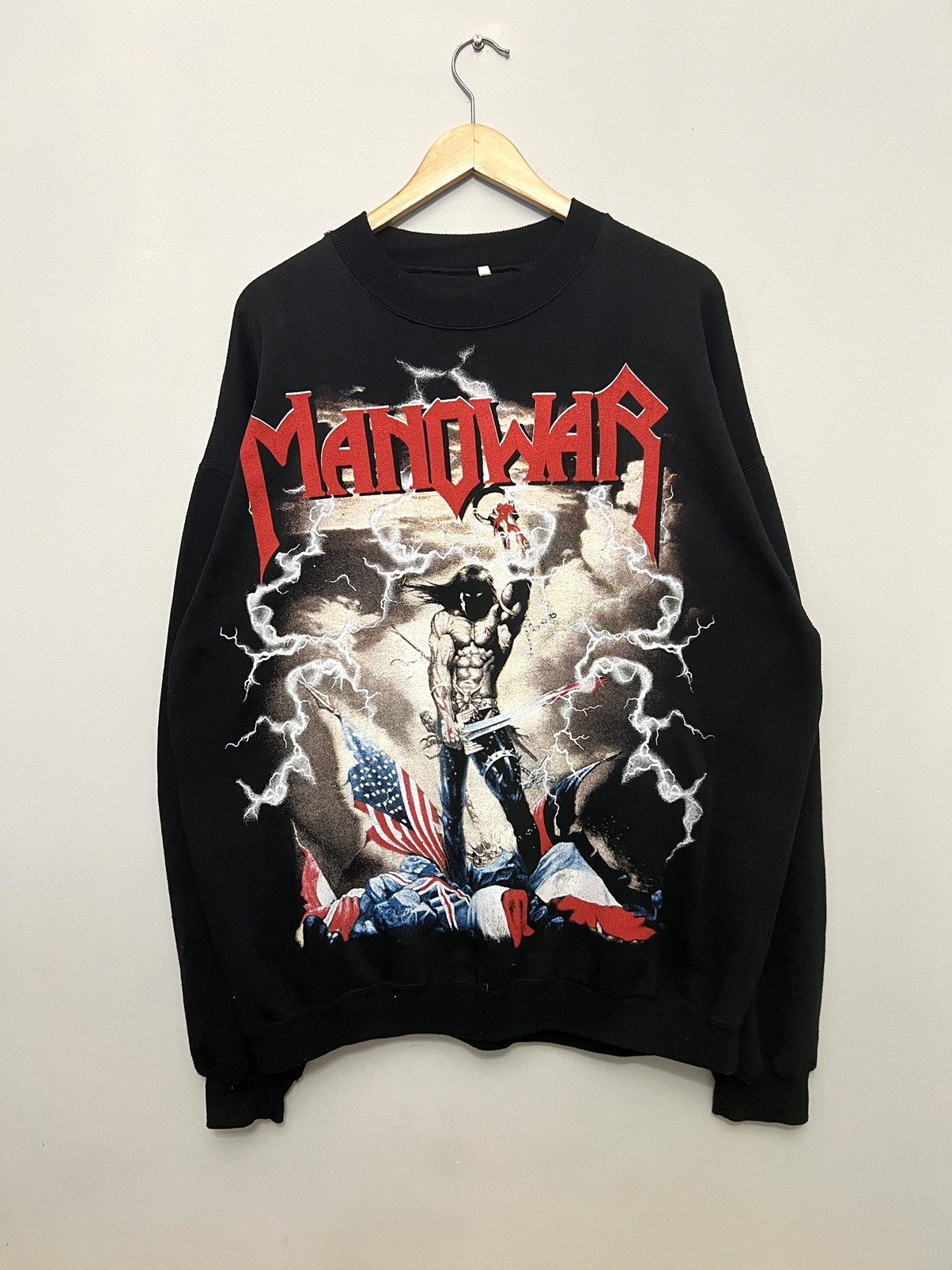 Band Tees Vintage 90s Manowar All Over Print Crewneck Rare Metal Band Size US XL / EU 56 / 4 - 1 Thumbnail