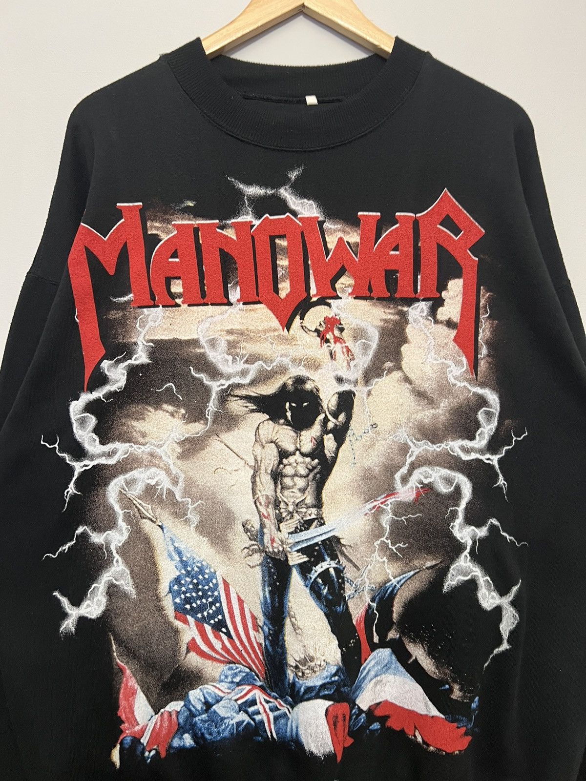 Band Tees Vintage 90s Manowar All Over Print Crewneck Rare Metal Band Size US XL / EU 56 / 4 - 3 Thumbnail