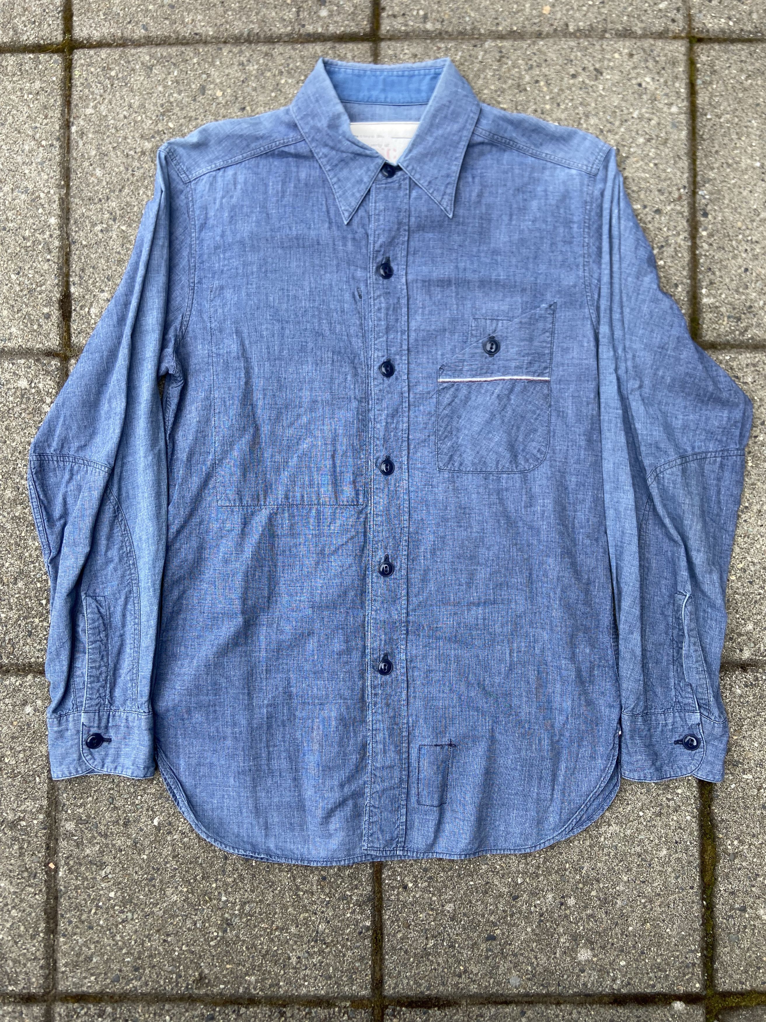 image of Mister Freedom x Sugar Cane Utility Chambray Selvedge Shirt in Blue, Men's (Size Small)