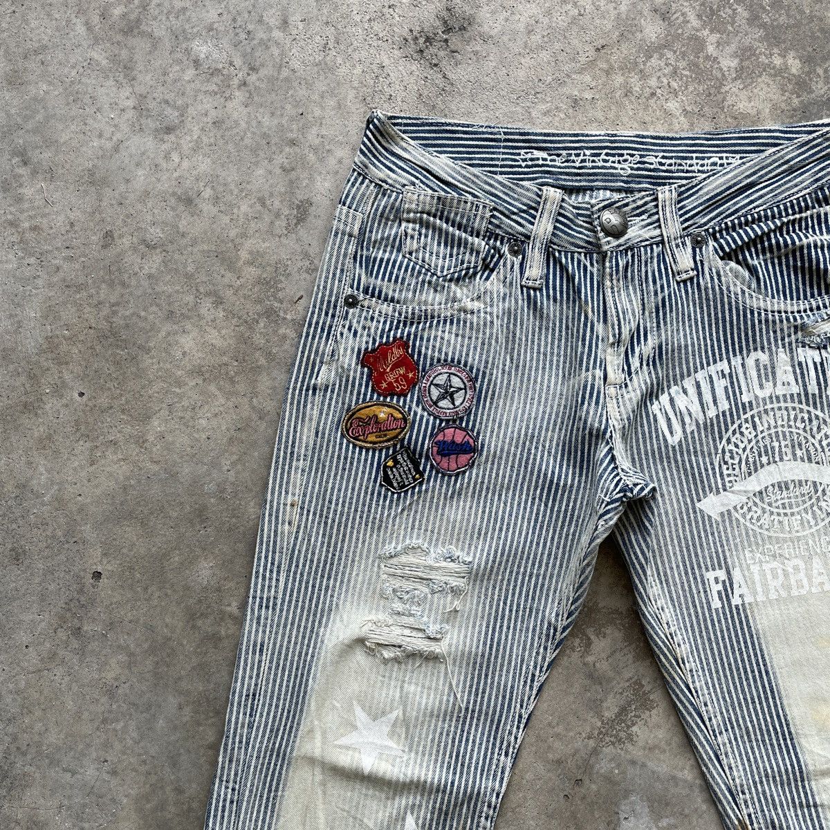 Japanese Brand Vintage Japanese Faded Patches Hickory Stripe Jeans Pants Size US 30 / EU 46 - 3 Thumbnail