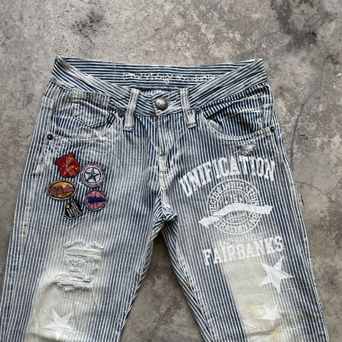 Japanese Brand Vintage Japanese Faded Patches Hickory Stripe Jeans Pants Size US 30 / EU 46 - 2 Thumbnail