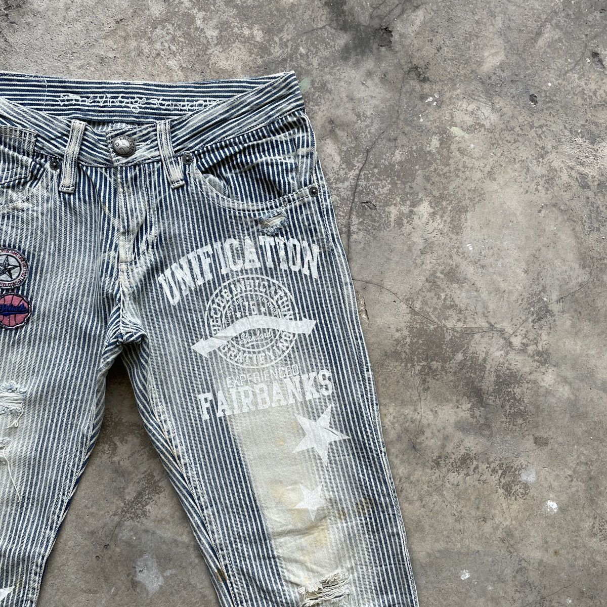 Japanese Brand Vintage Japanese Faded Patches Hickory Stripe Jeans Pants Size US 30 / EU 46 - 4 Thumbnail