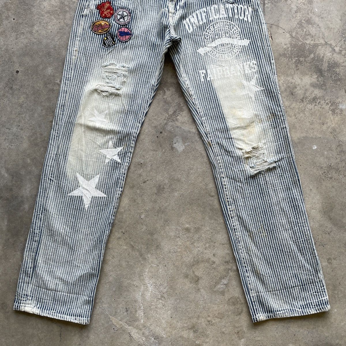 Japanese Brand Vintage Japanese Faded Patches Hickory Stripe Jeans Pants Size US 30 / EU 46 - 5 Thumbnail