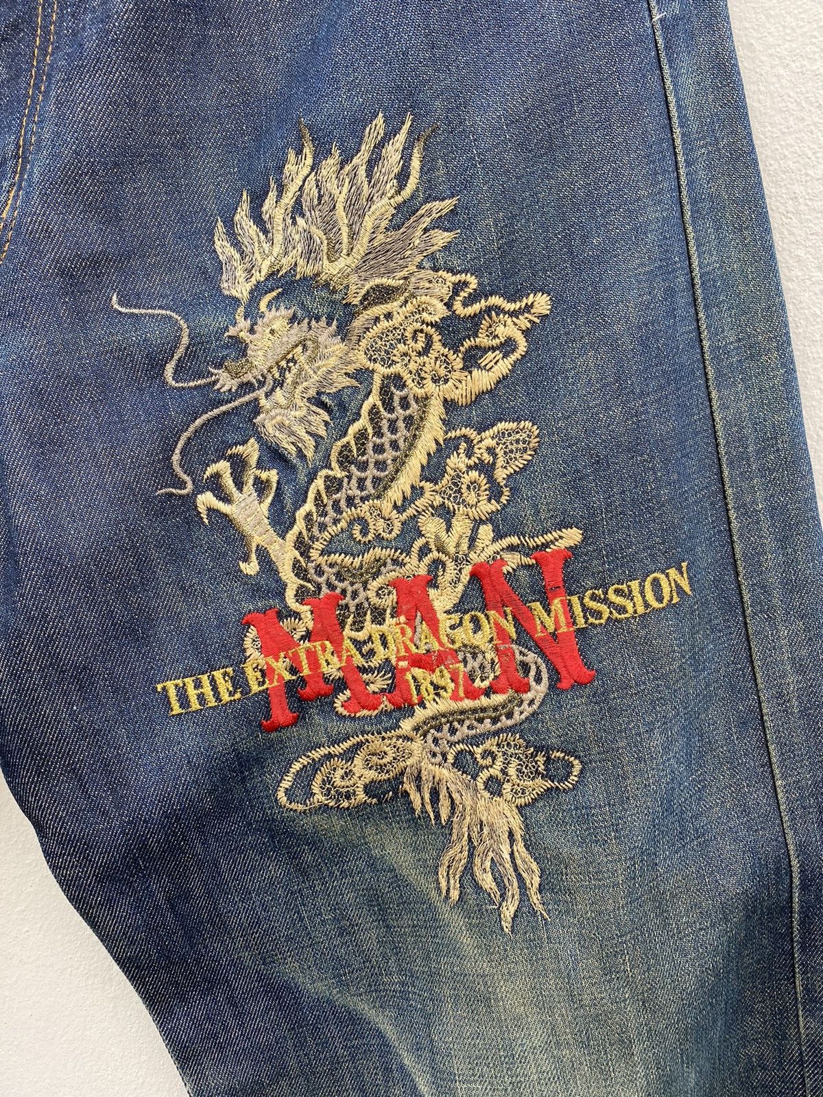 Kansai Yamamoto 💥RARE💥 KANSAI YAMAMOTO MAN Embroidered Dragon JAPAN Denim Size US 33 - 2 Thumbnail
