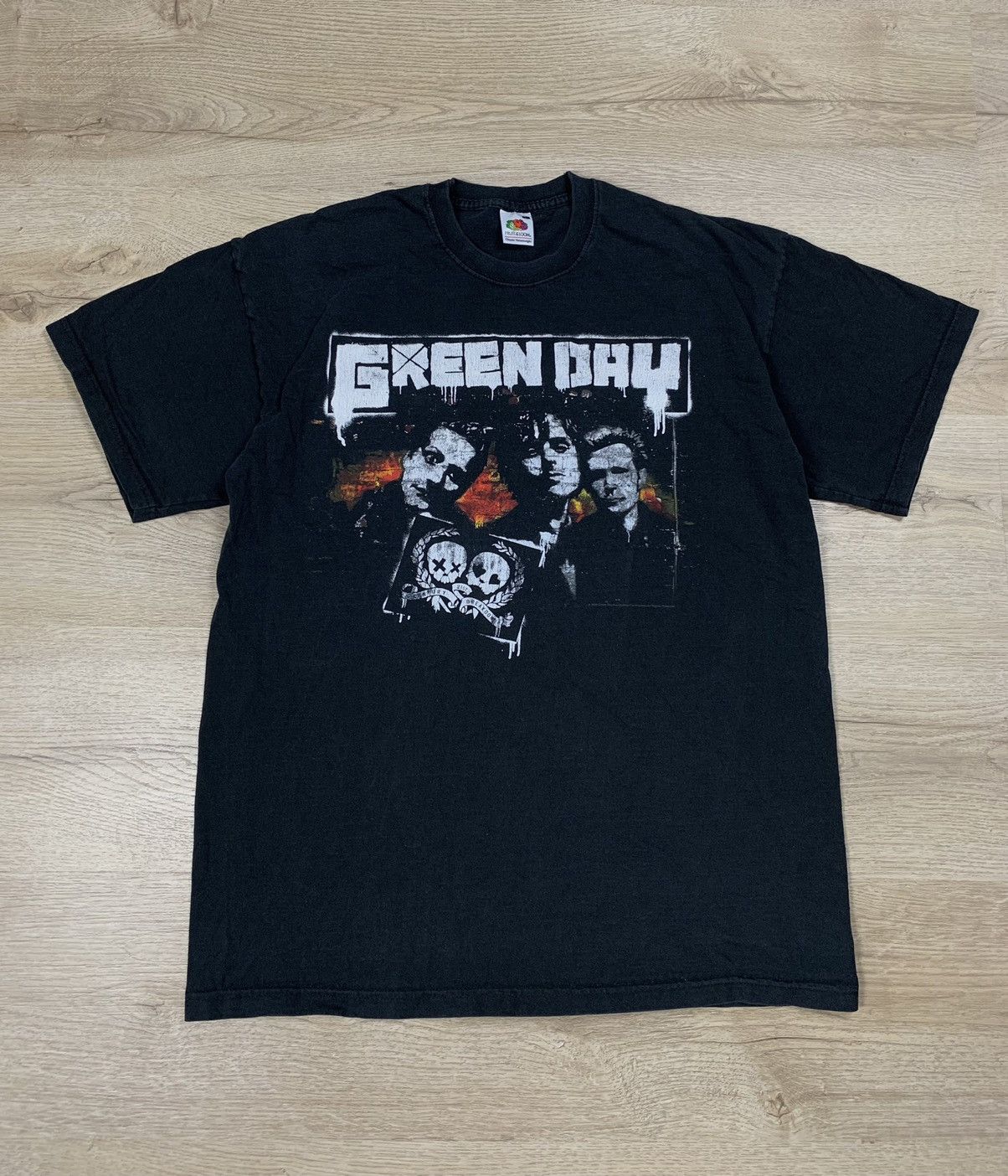 TULTEX GREEN DAY Green Day Band T-shirt Band Tee Men's M size cotton black type Vintage Second Hand