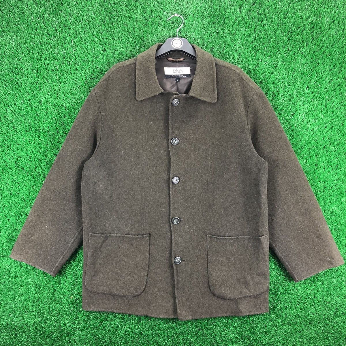 Japanese Brand Vintage 90's Kchaps Wool Jacket Fabric Of Italy Olive Green Size US XL / EU 56 / 4 - 1 Thumbnail