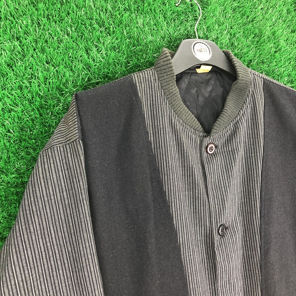 Japanese Brand Vintage 80's Striped Bomber Style Jacket Quilted Lining Size US XL / EU 56 / 4 - 2 Thumbnail