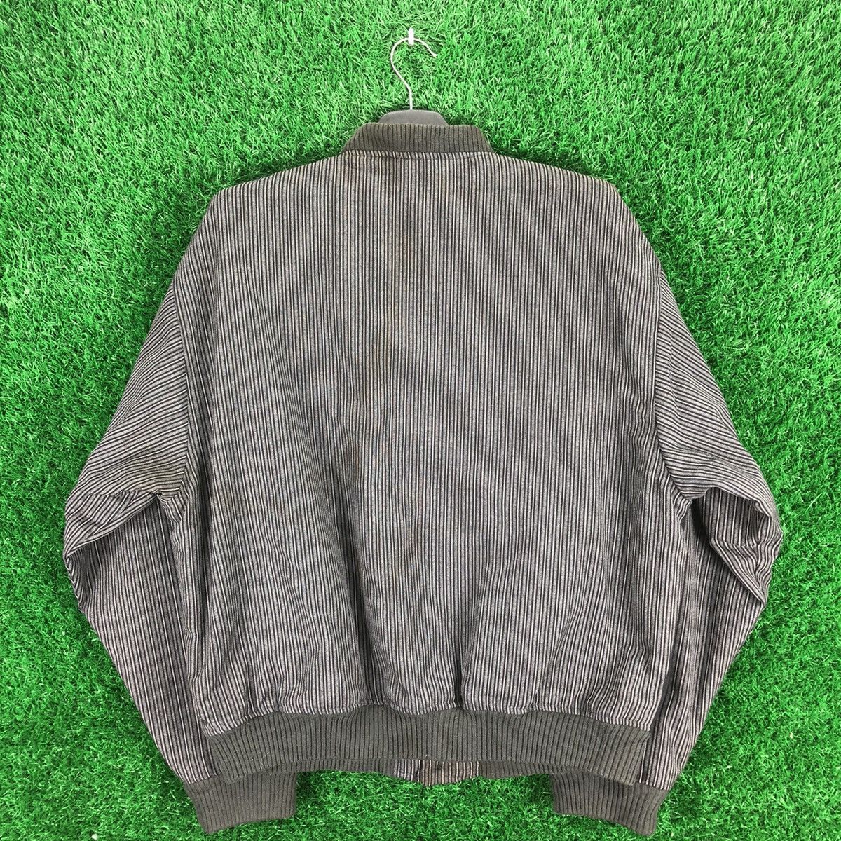 Japanese Brand Vintage 80's Striped Bomber Style Jacket Quilted Lining Size US XL / EU 56 / 4 - 4 Thumbnail