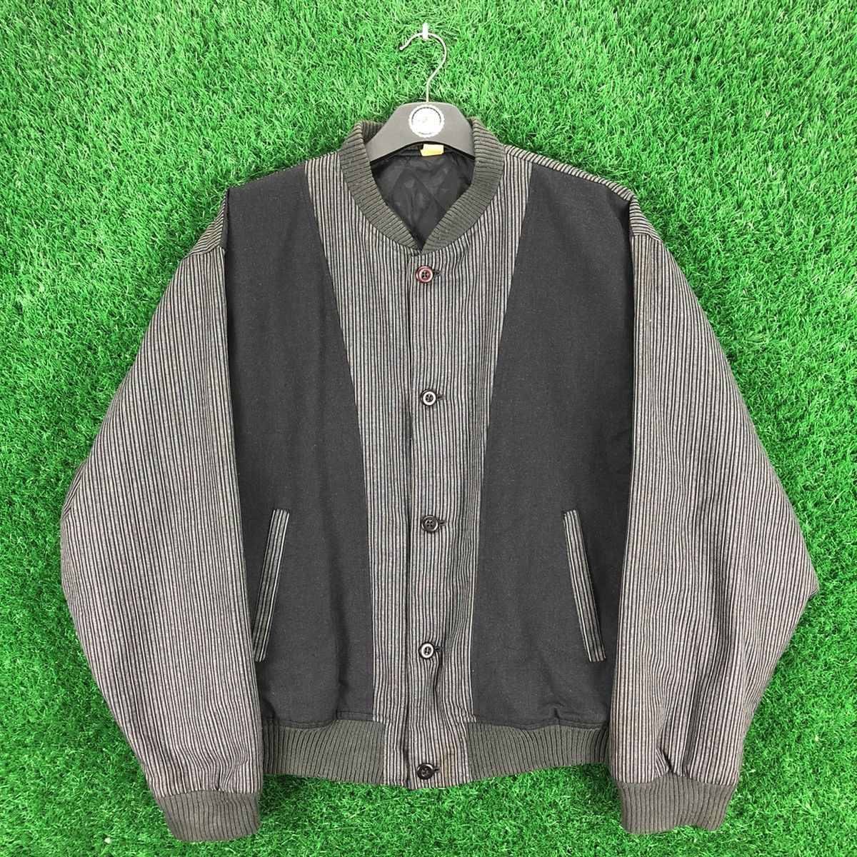 Japanese Brand Vintage 80's Striped Bomber Style Jacket Quilted Lining Size US XL / EU 56 / 4 - 1 Thumbnail