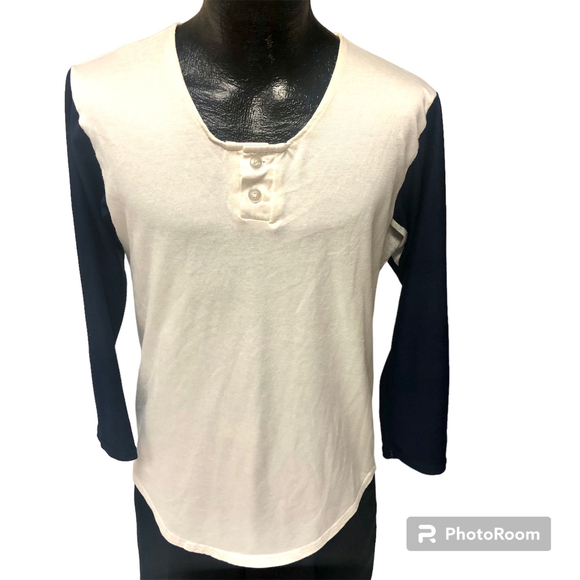 80's DeLong SHINY White Jersey Blue RINGER Athletic Shirt L