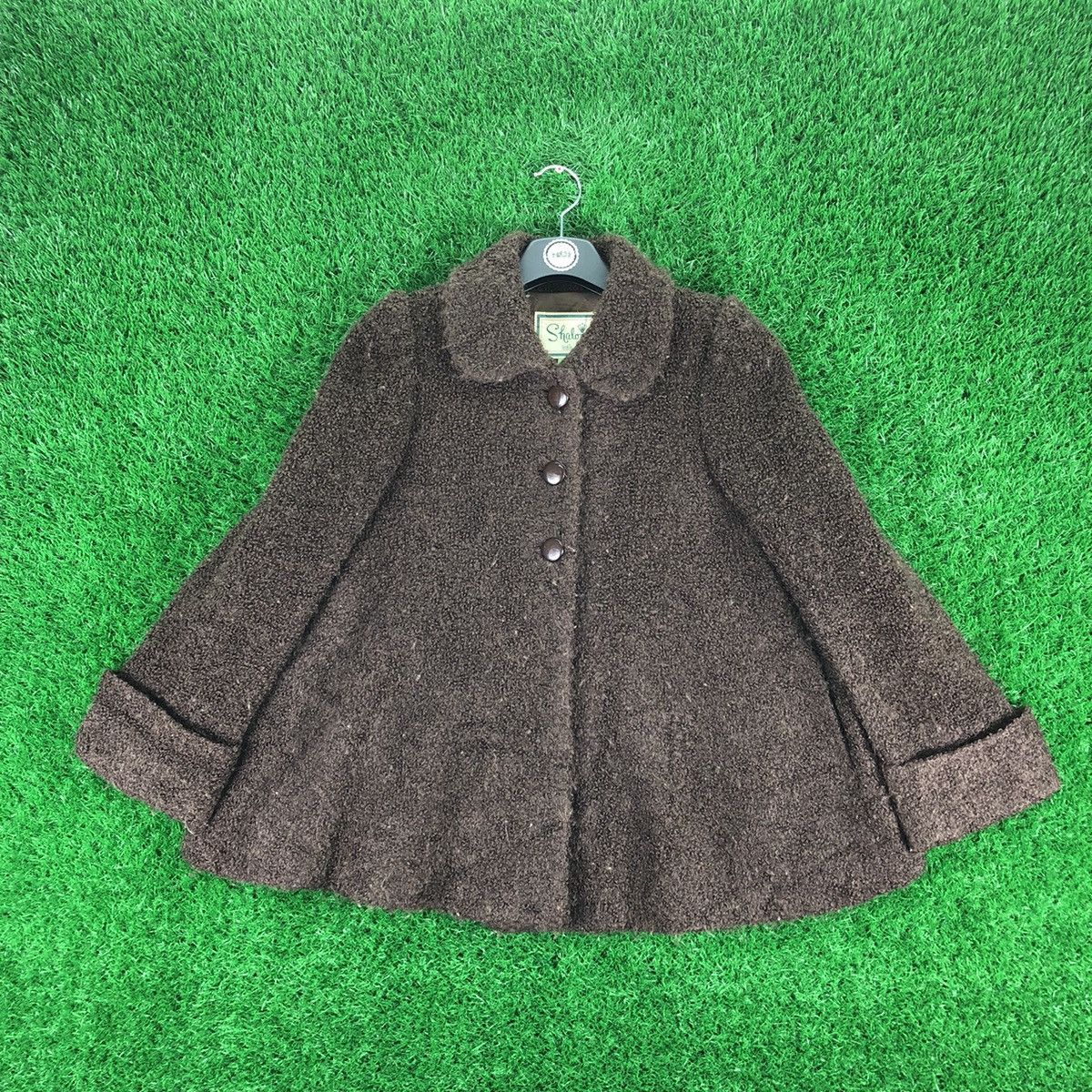 image of 80's Women Cardigan Wool Deep Pile By Shalon in Brown (Size XS)