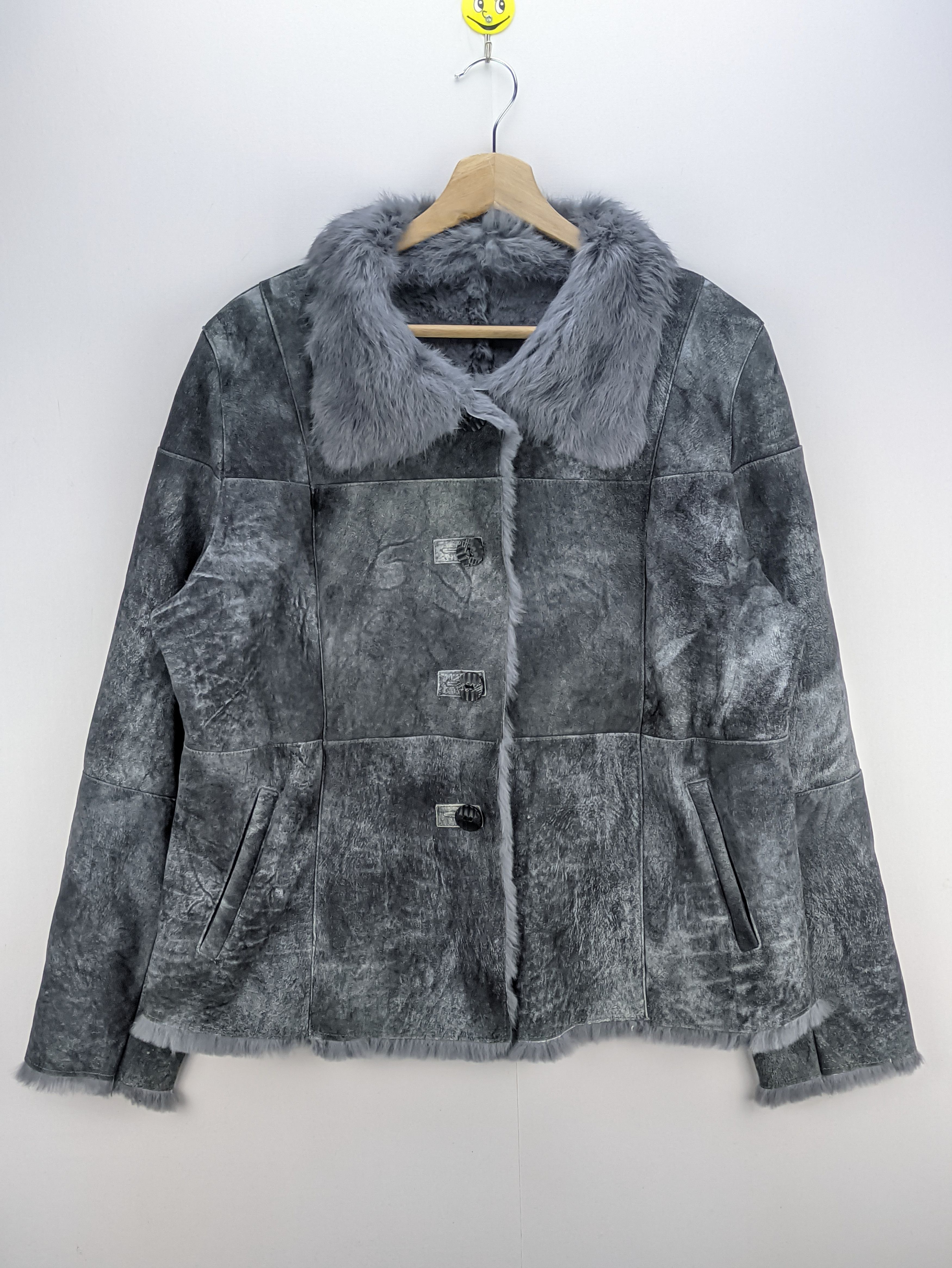 image of Leather Jacket x Vintage Stealsvintage Coat Jacket Rabbit Leather By Lolomo in Grey, Women's (Size 