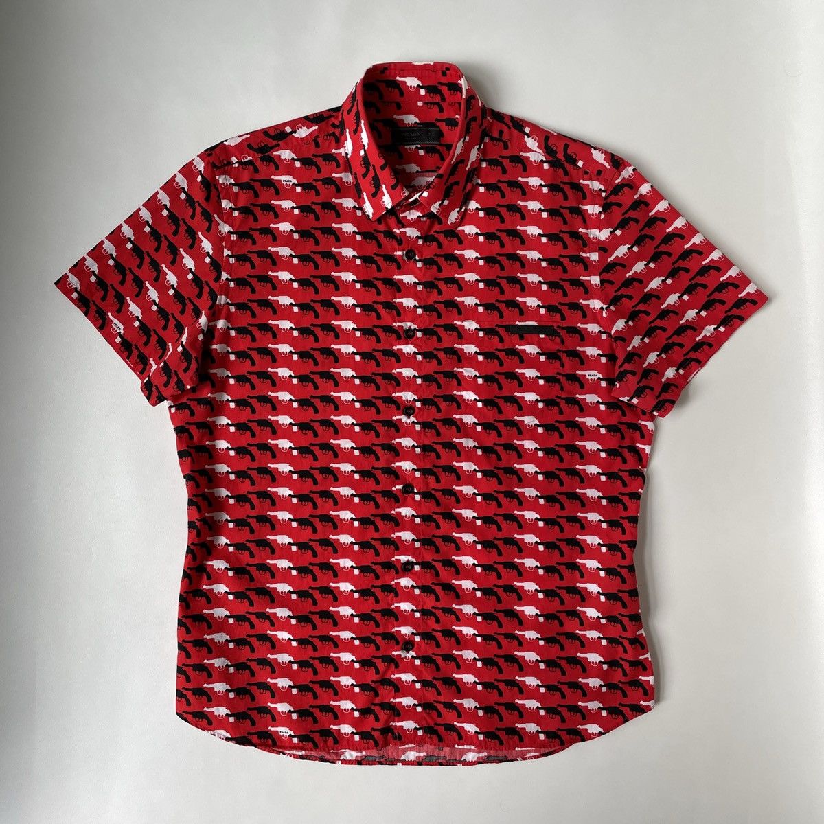 Pre-owned Prada A/w 13 Gun Print Shirt In Red/black/white