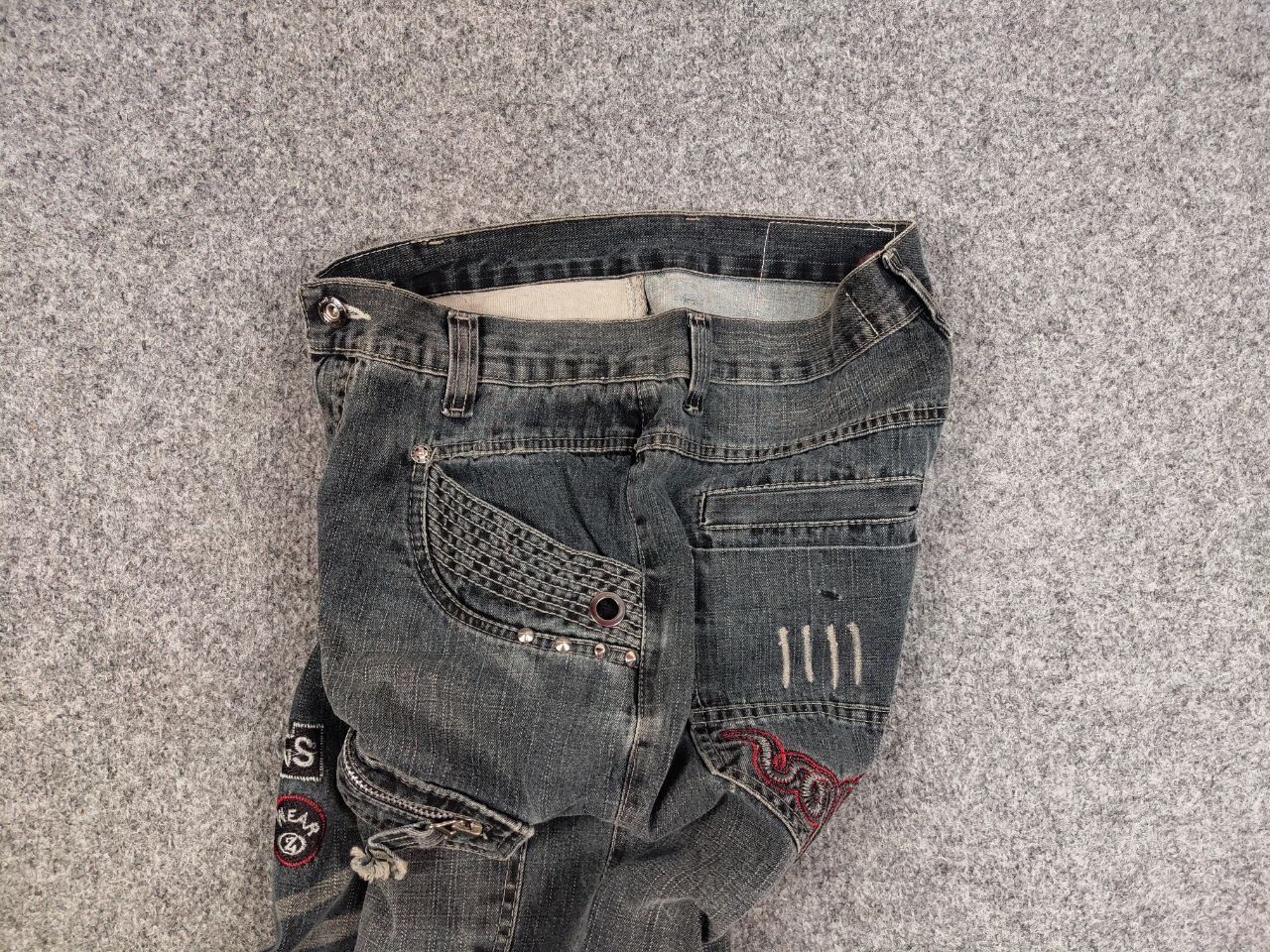 Japanese Brand Vintage 90's Japanese Distressed Washed Cargo Denim Jeans Size US 32 / EU 48 - 15 Thumbnail