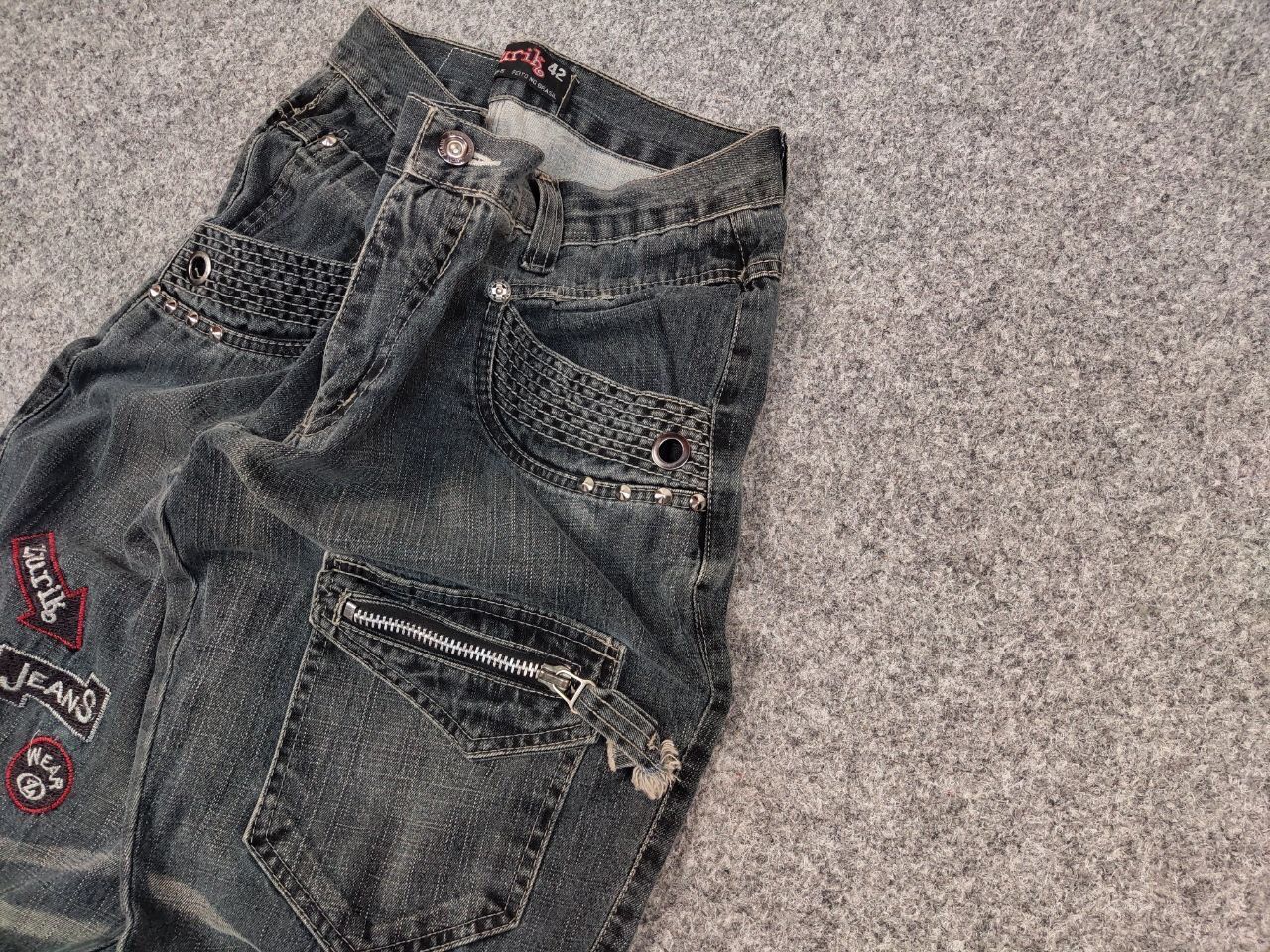 Japanese Brand Vintage 90's Japanese Distressed Washed Cargo Denim Jeans Size US 32 / EU 48 - 4 Thumbnail
