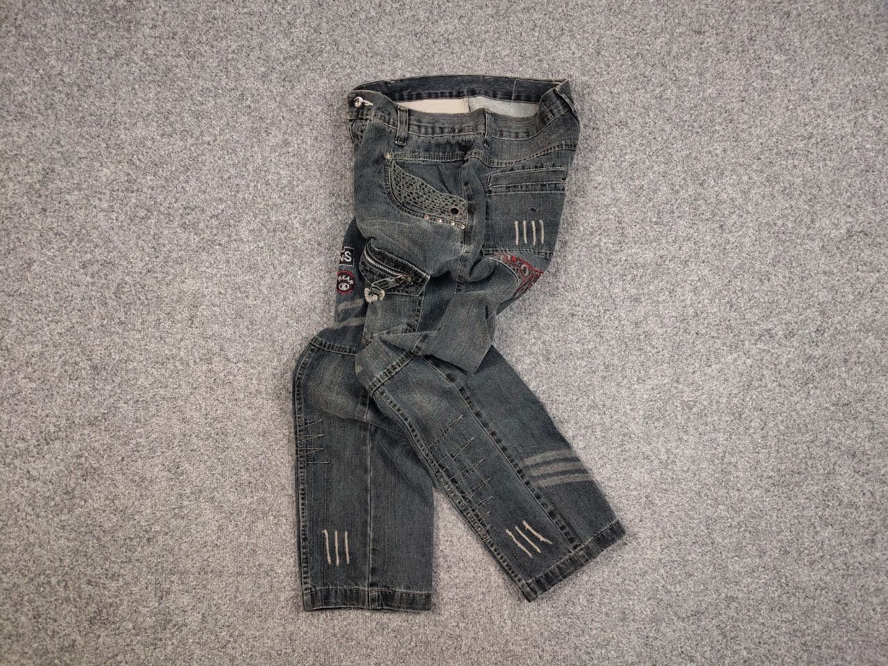 Japanese Brand Vintage 90's Japanese Distressed Washed Cargo Denim Jeans Size US 32 / EU 48 - 14 Thumbnail