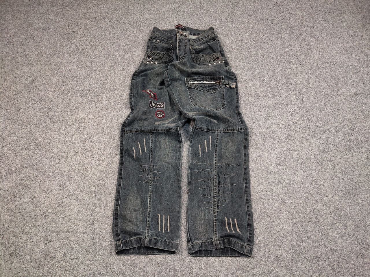 Japanese Brand Vintage 90's Japanese Distressed Washed Cargo Denim Jeans Size US 32 / EU 48 - 2 Thumbnail