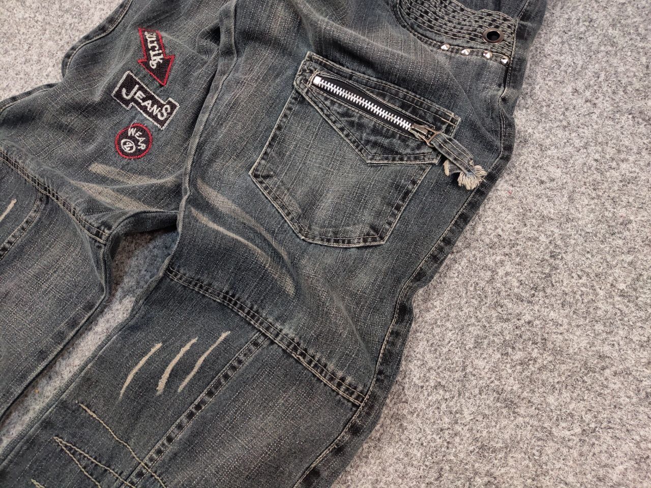 Japanese Brand Vintage 90's Japanese Distressed Washed Cargo Denim Jeans Size US 32 / EU 48 - 5 Thumbnail