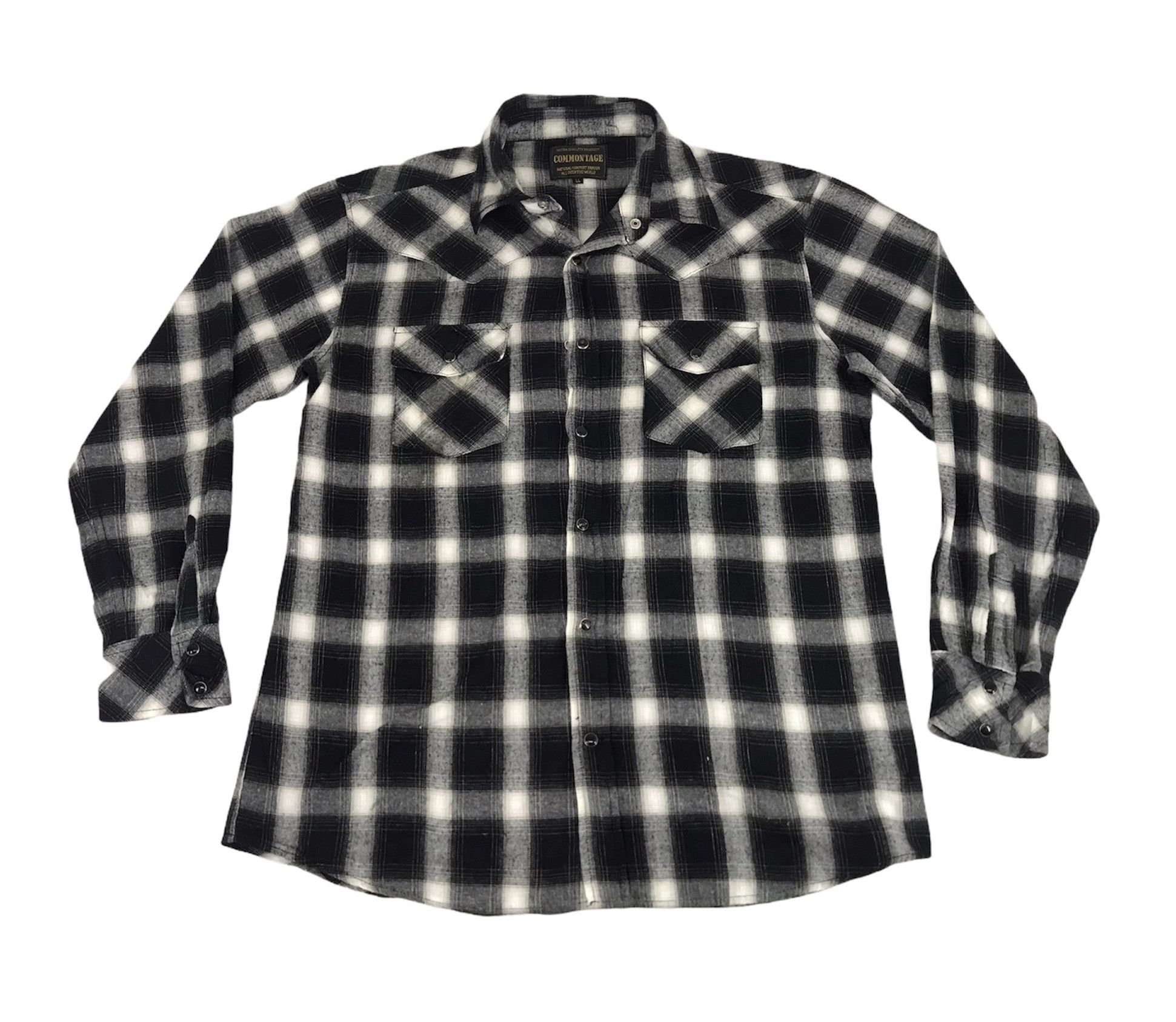 image of Vintage Style Commontage Flannel Shirt Double Pockets, Men's (Size Large)