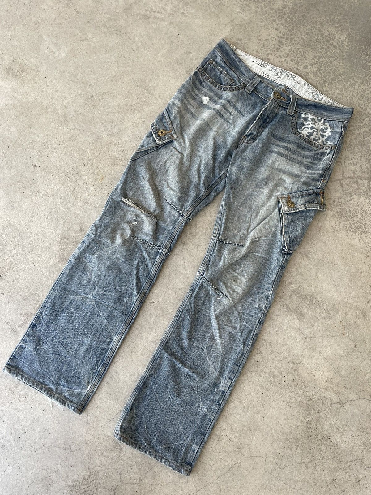 Hysteric Glamour TWENTY WORKS Distressed Studded Tribal Tattoo Slanted Cargo Size US 32 / EU 48 - 2 Thumbnail
