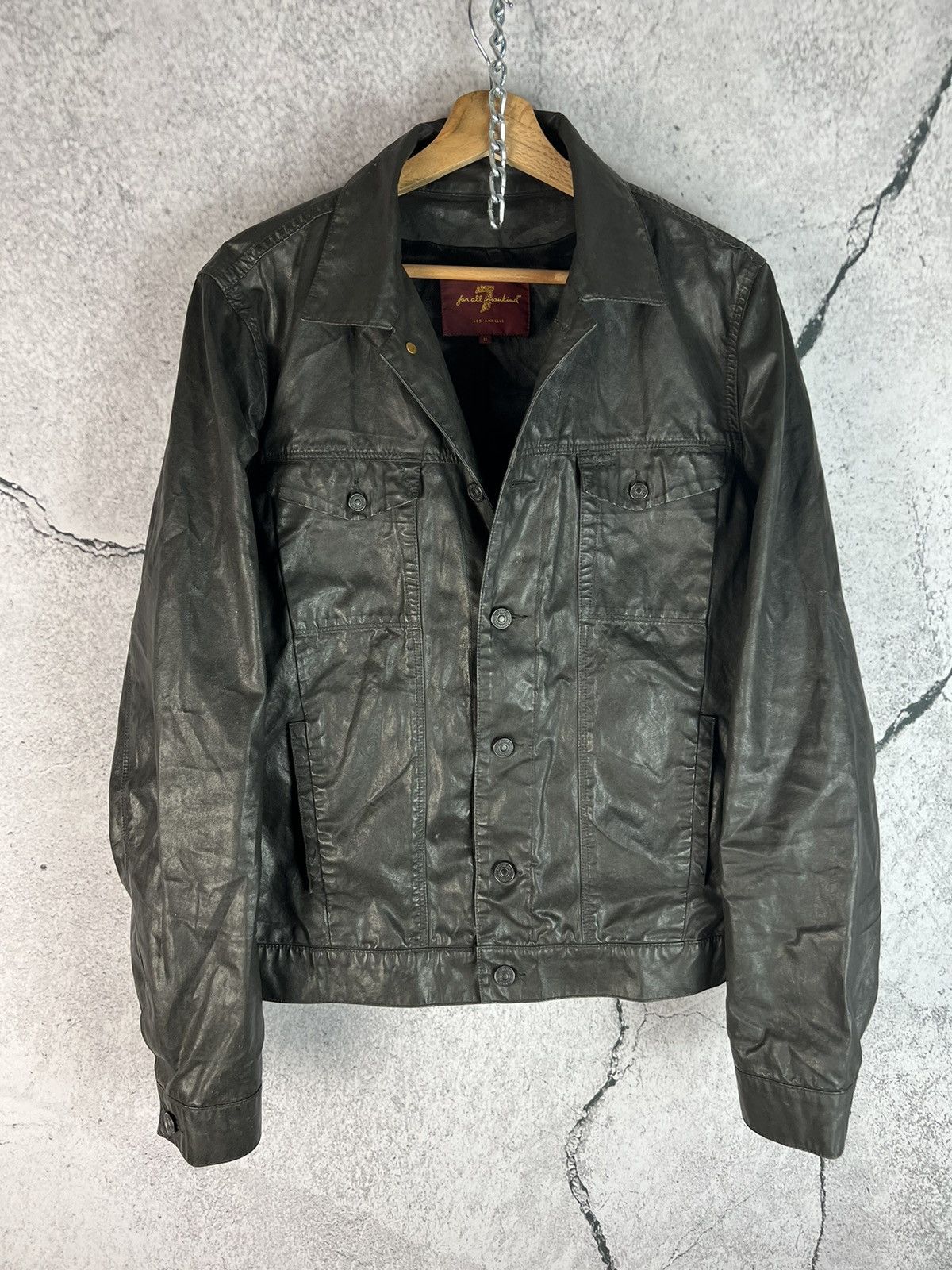 image of 7 For All Mankind Waxed Classic Coated Trucker Jacket in Black, Women's (Size Medium)