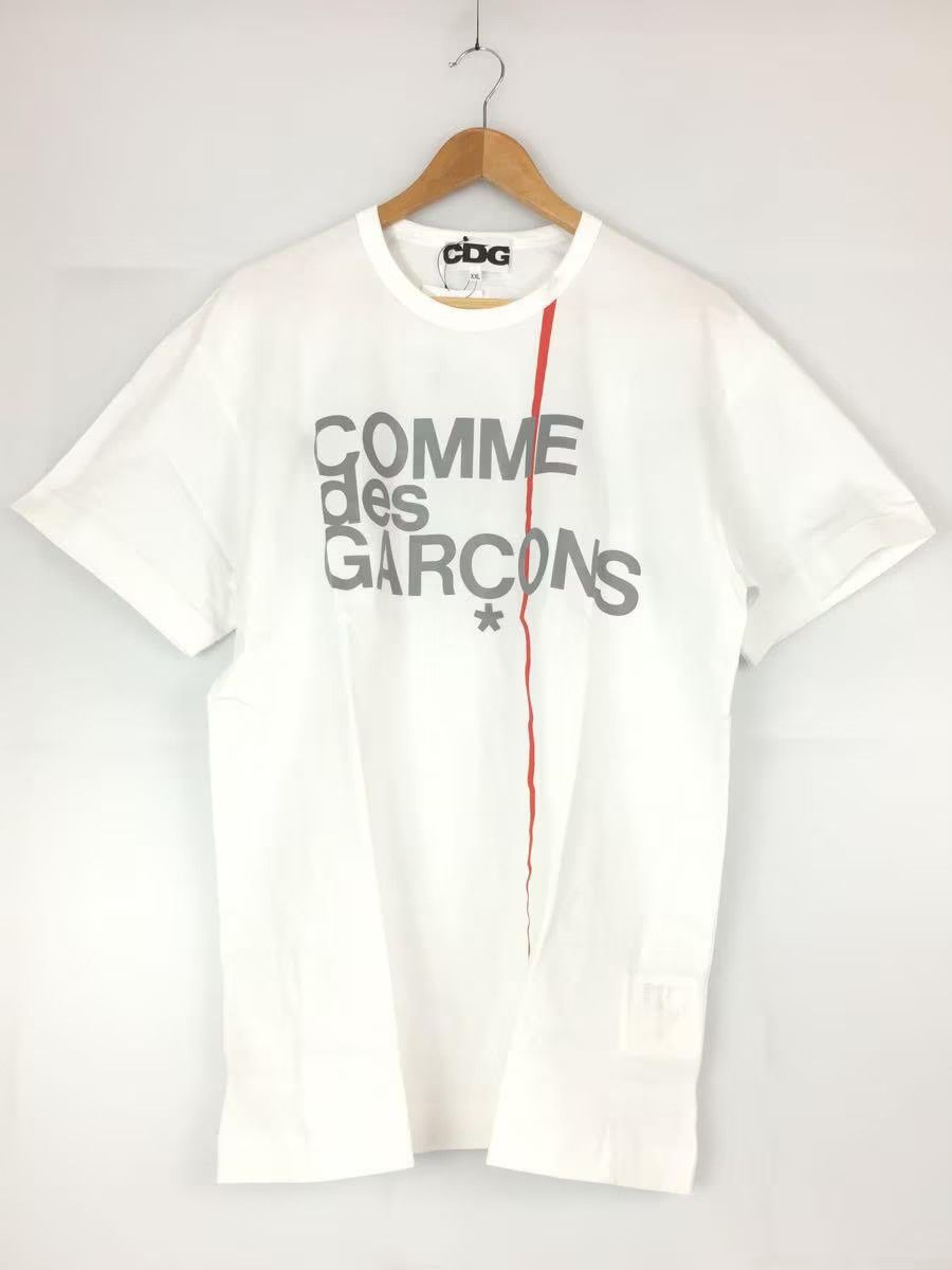 Image of Comme Des Garcons Stripe Logo Tee in White, Men's (Size 2XL)