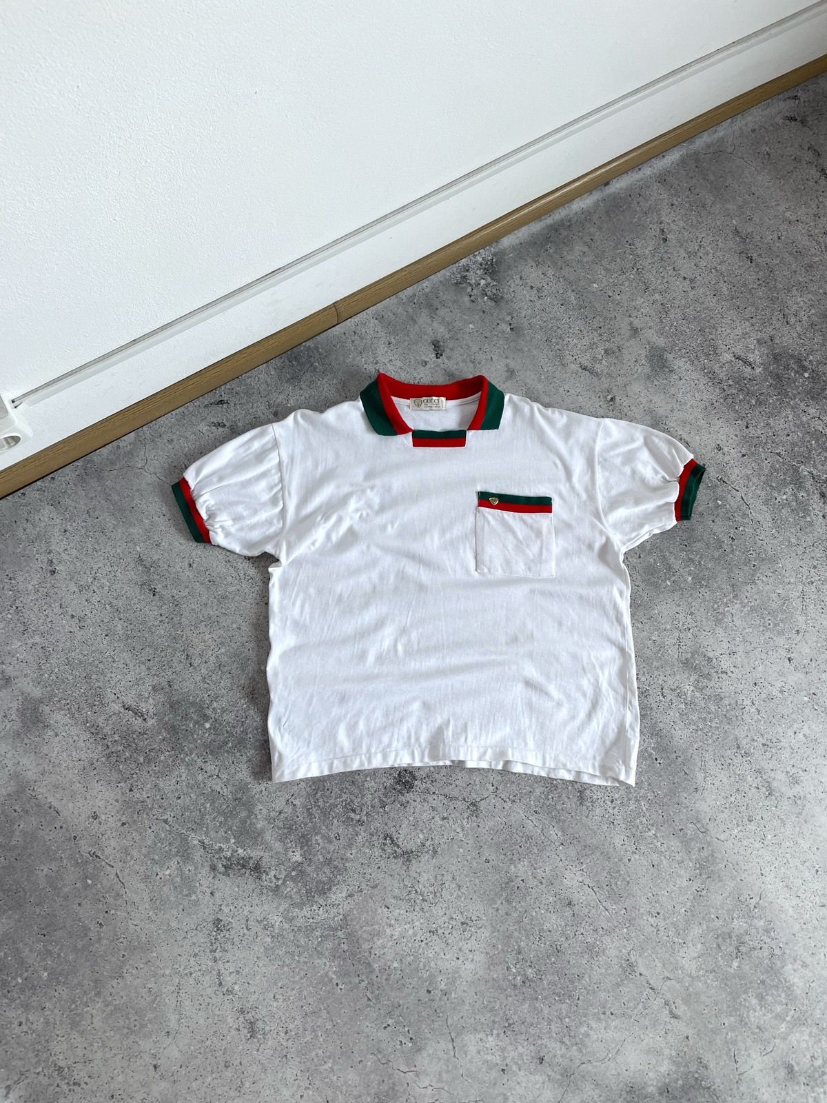 Pre-owned Gucci X Vintage 80's Gucci Polo T-shirt Classic Colorway Green & Red In White