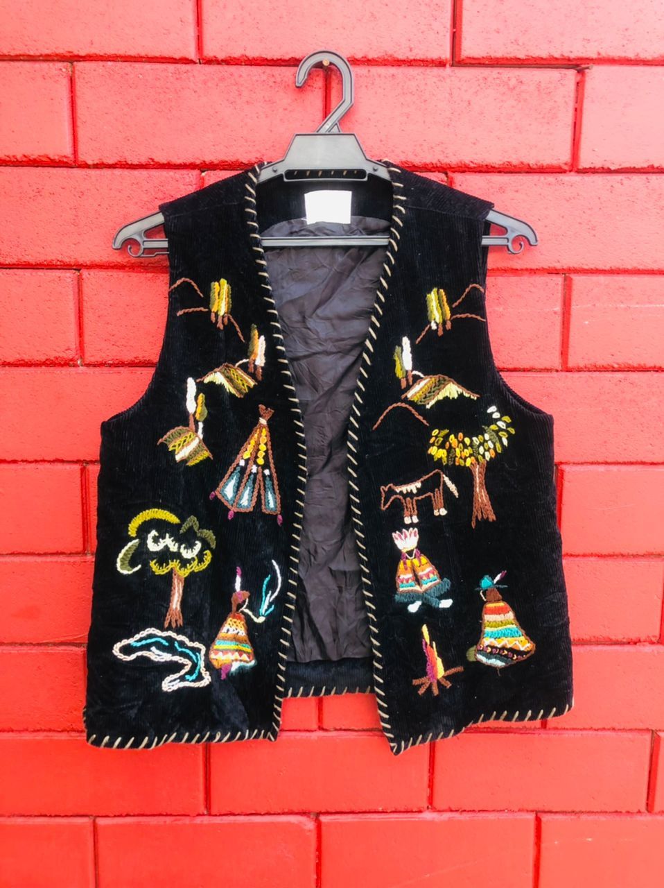 image of Vintage Indian Japanese Designer Embroidered Vest in Black, Men's (Size Medium)