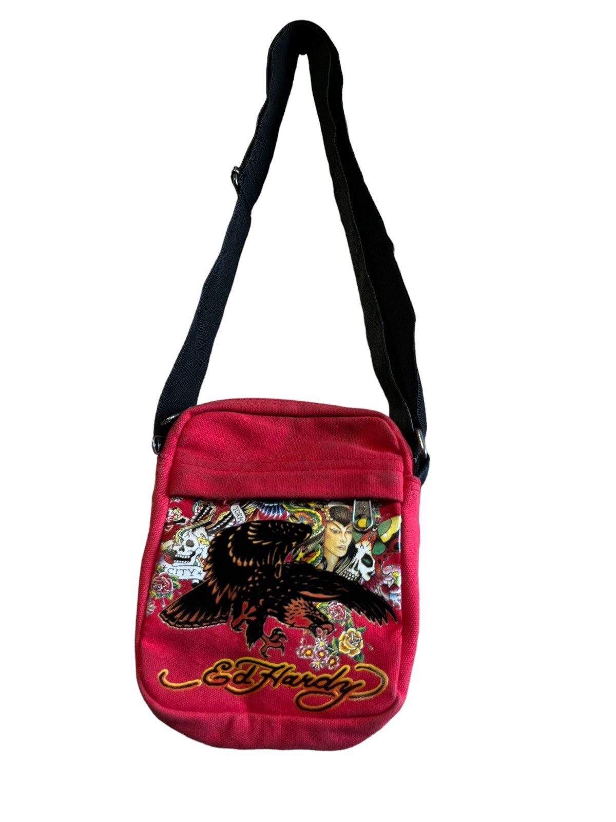 Christian Audigier × Ed Hardy × Vintage Vintage Ed Hardy 7829 Melrose Bag Red Size ONE SIZE - 1 Thumbnail