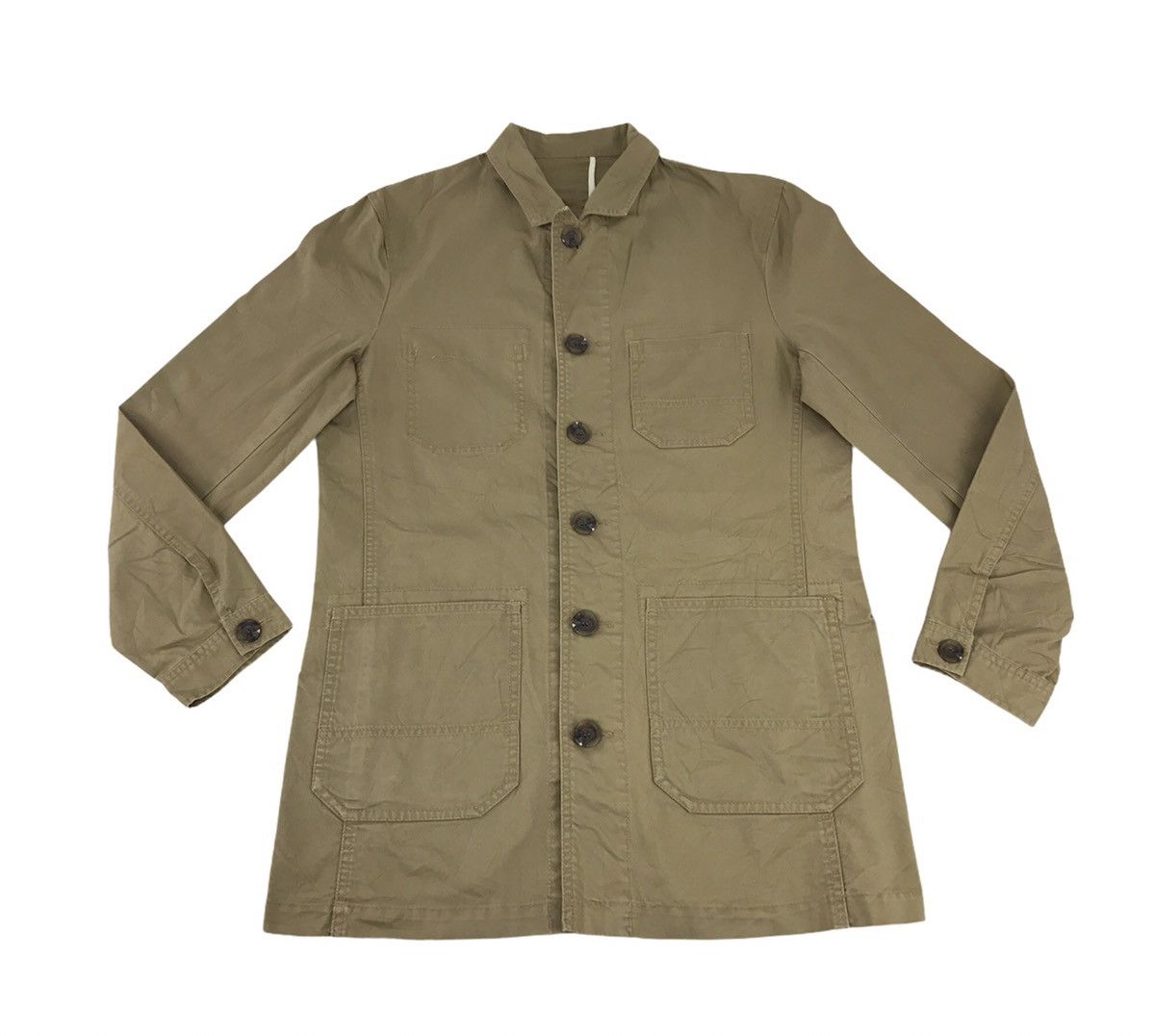 image of Takeo Kikuchi The Mixpiece Button Down Jacket Tactical in Beige, Men's (Size Medium)