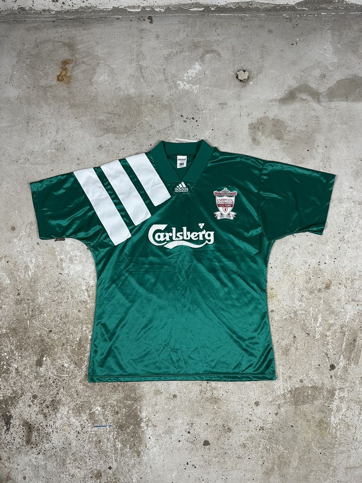 image of Vintage 1992/1993 Adidas X Liverpool Away Jersey in Green, Men's (Size Large)