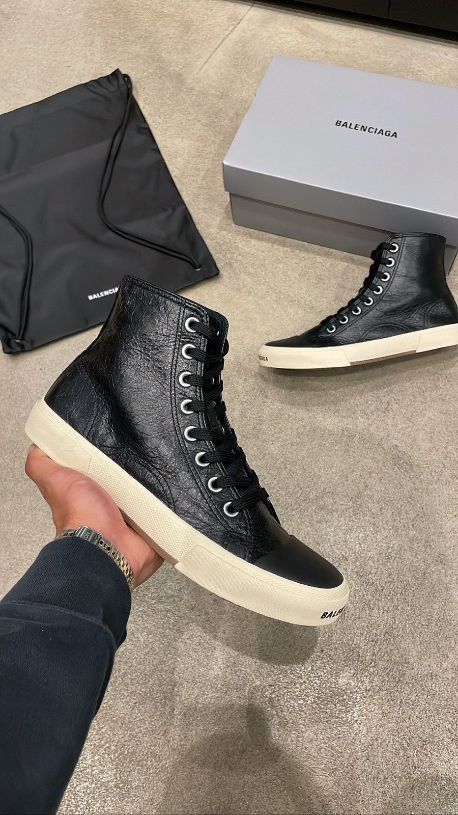 image of Balenciaga Leather Paris High Top Sneaker in Black, Men's (Size 10)