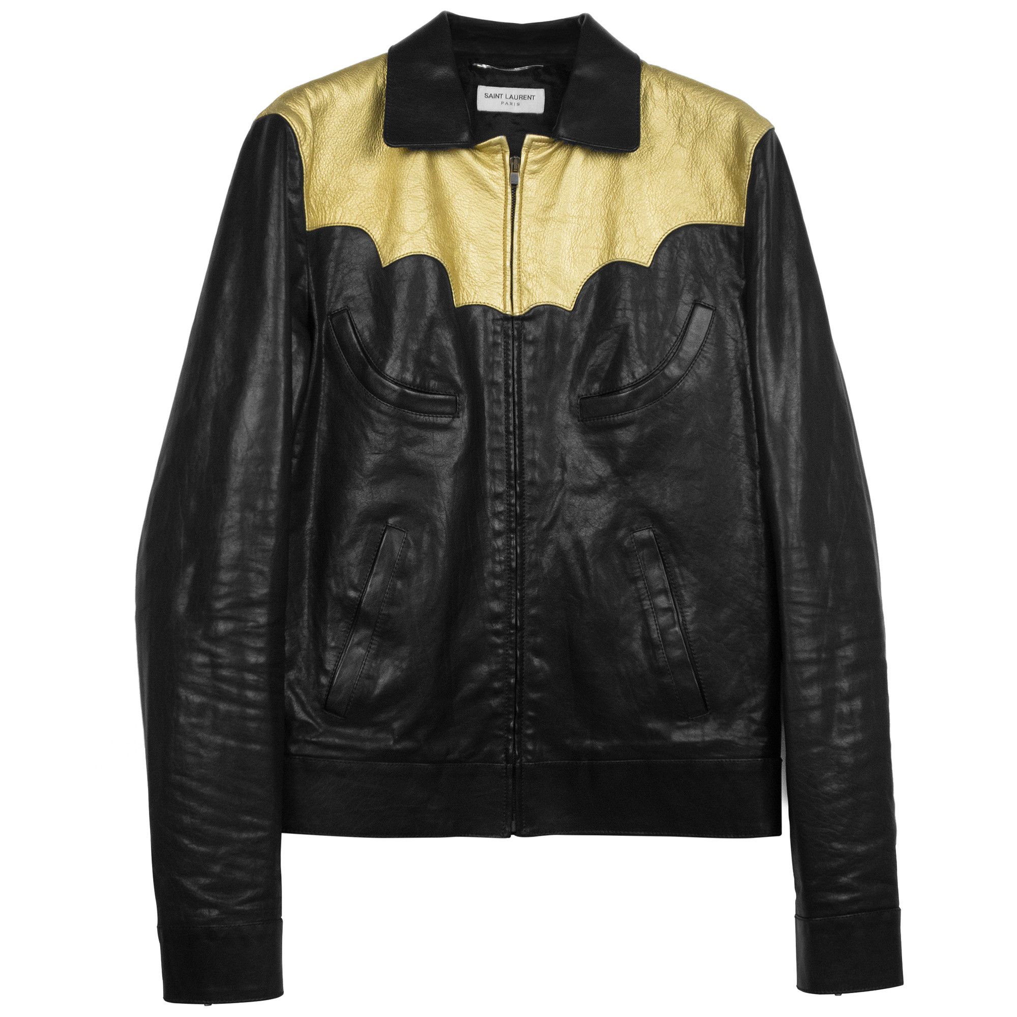 image of Hedi Slimane x Saint Laurent Paris Ss15 "psych Rock" Western Circus Leather Jacket in Black (Size S