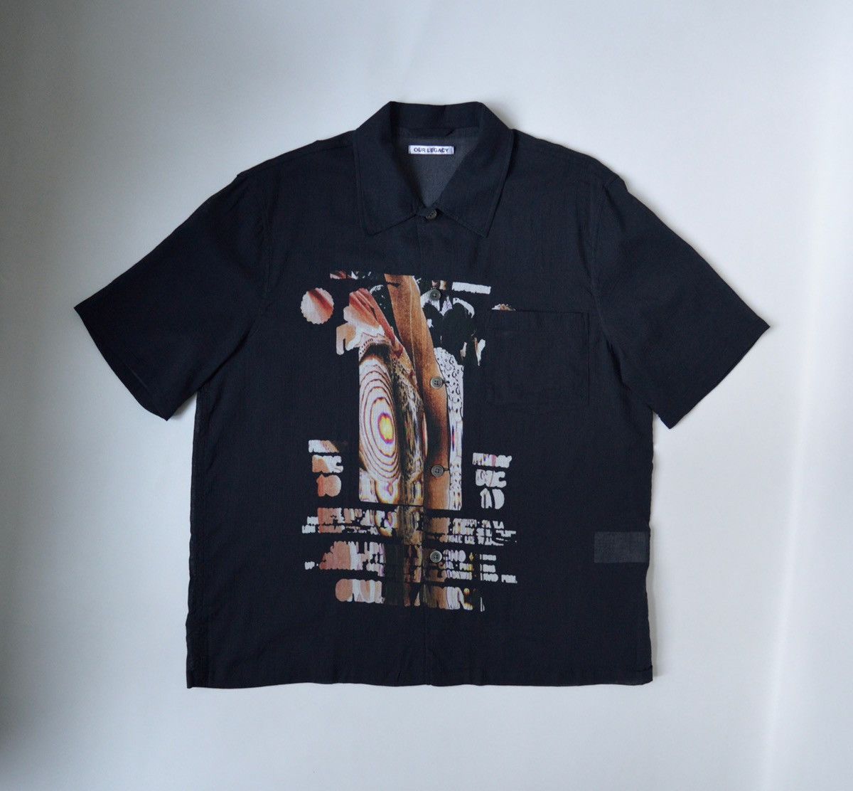 image of Our Legacy ‘Peace Pioneer’ Print Box Shirt in Black, Men's (Size Medium)