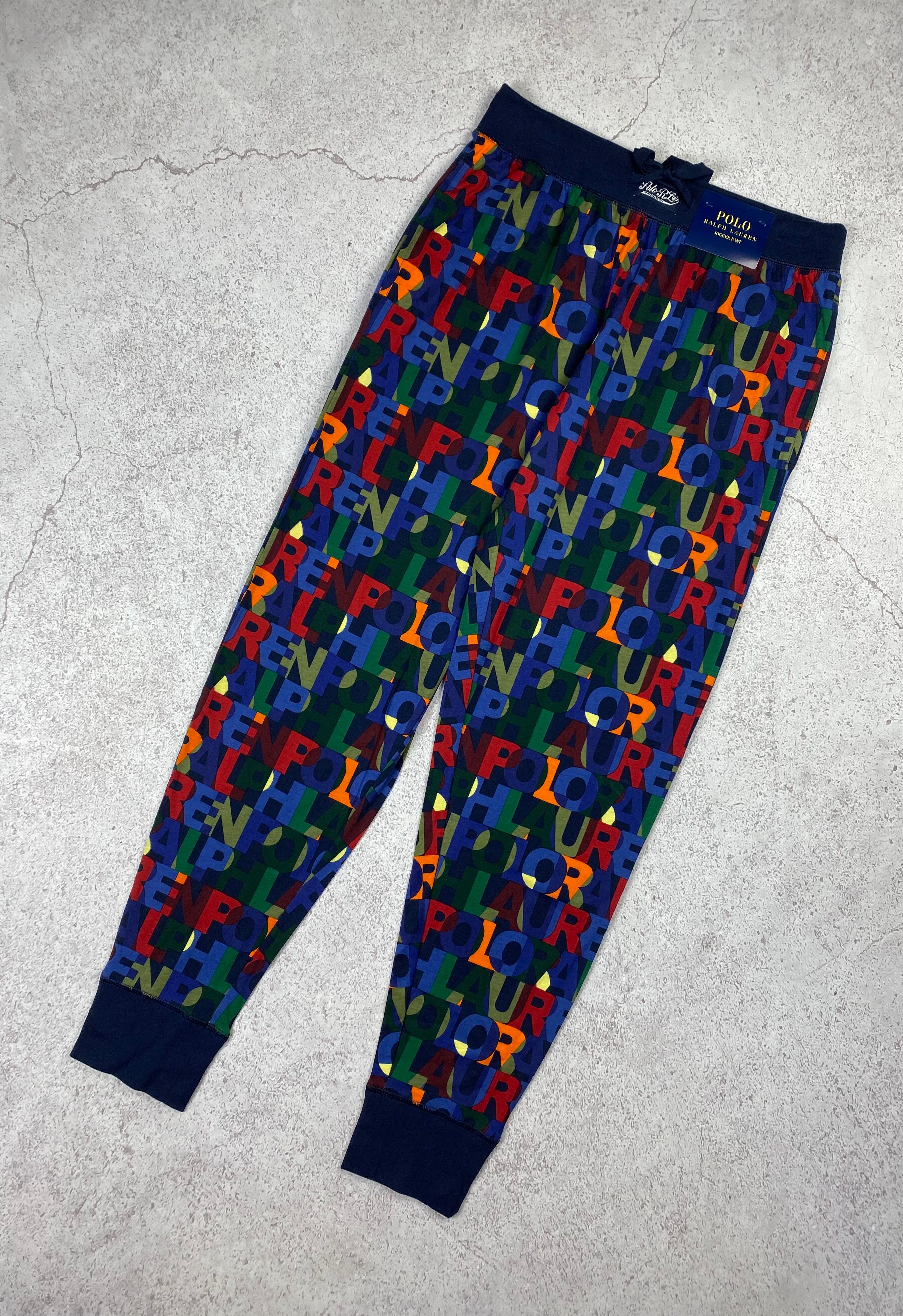 Pre-owned Polo Ralph Lauren T Monogram Printed Jogger Pants Sweatpants In Multicolor
