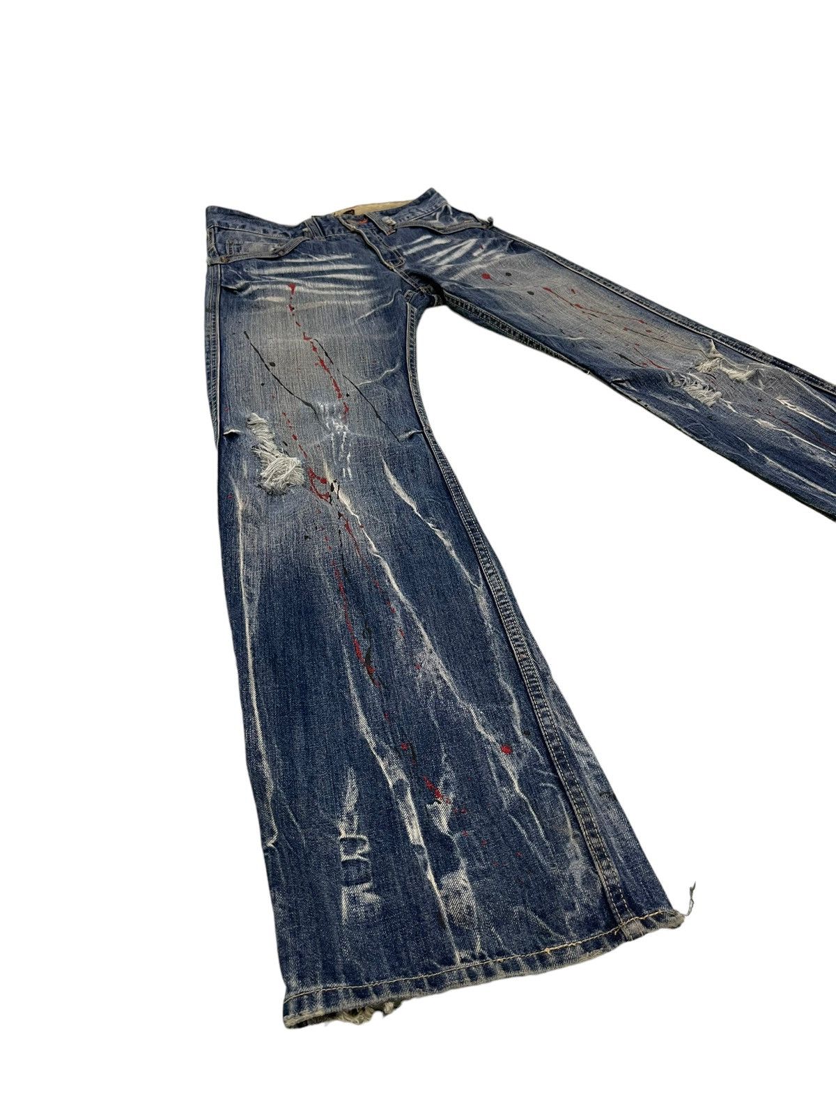 image of Hype Flare Jeans Root Three Distress Low Rise Acid Wash 57 in Blue, Men's (Size 30)