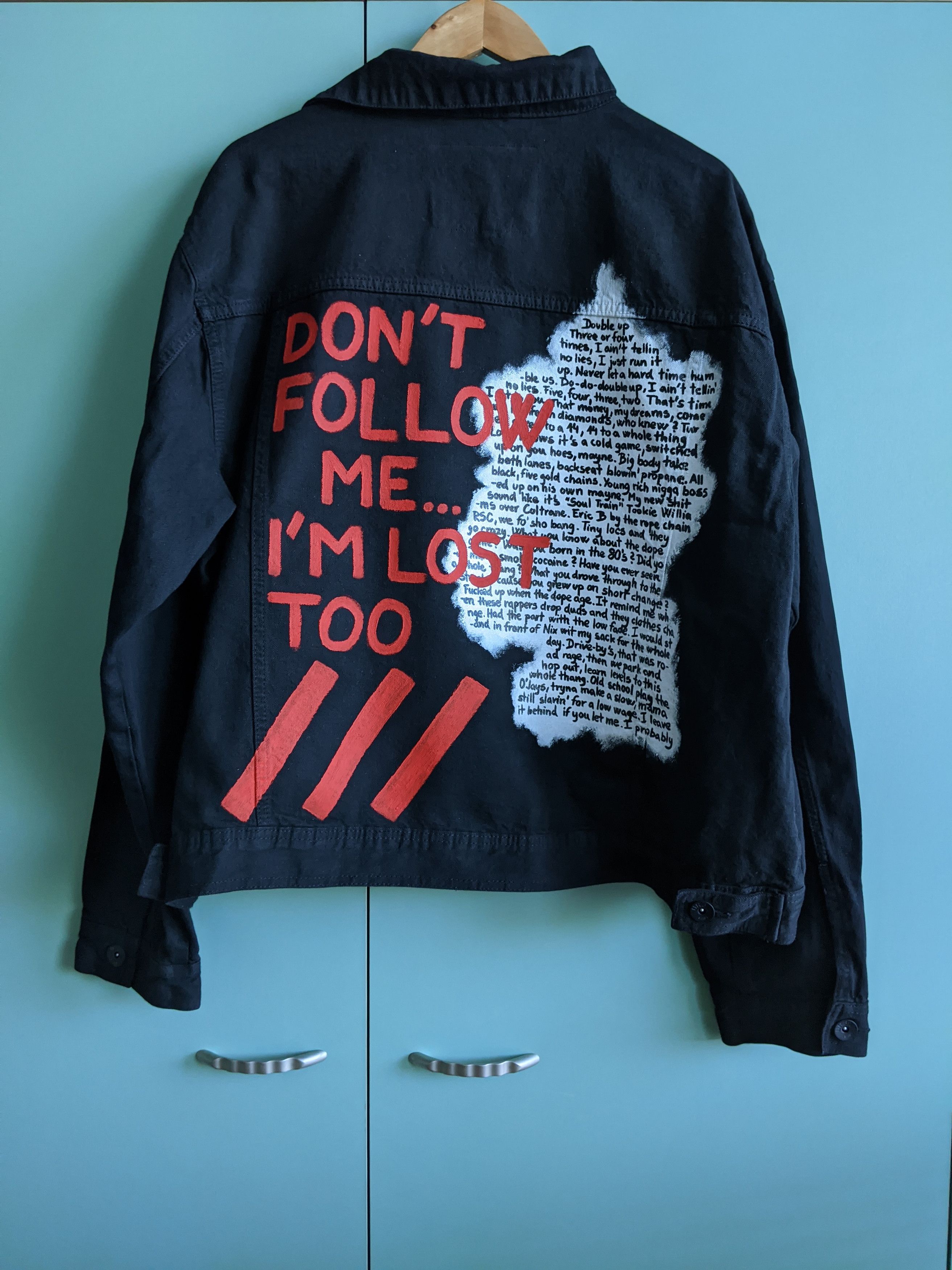 Handmade Hand-painted jacket "Don't follow me" (all sizes) Size US M / EU 48-50 / 2 - 7 Thumbnail