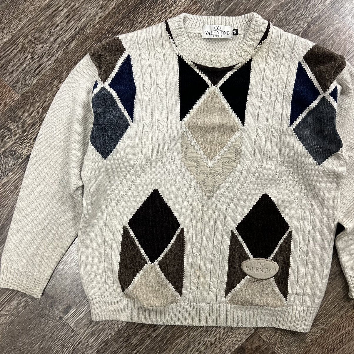 image of Coloured Cable Knit Sweater x Valentino Knit Sweater Vintage in Brown, Men's (Size Small)