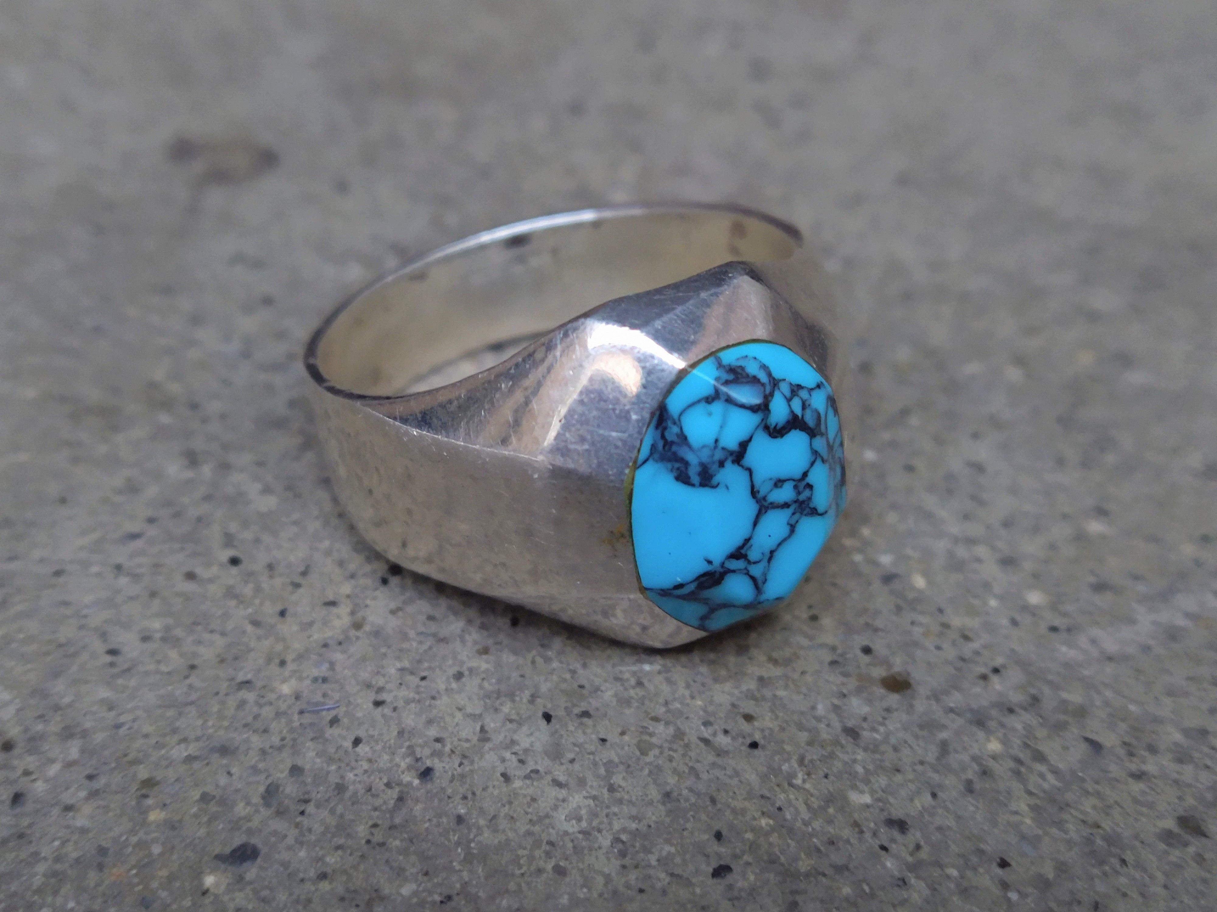 Jewelry Vintage Sterling Silver Ring Size 13.25 Howlite Modern Taxco Size ONE SIZE - 5 Thumbnail