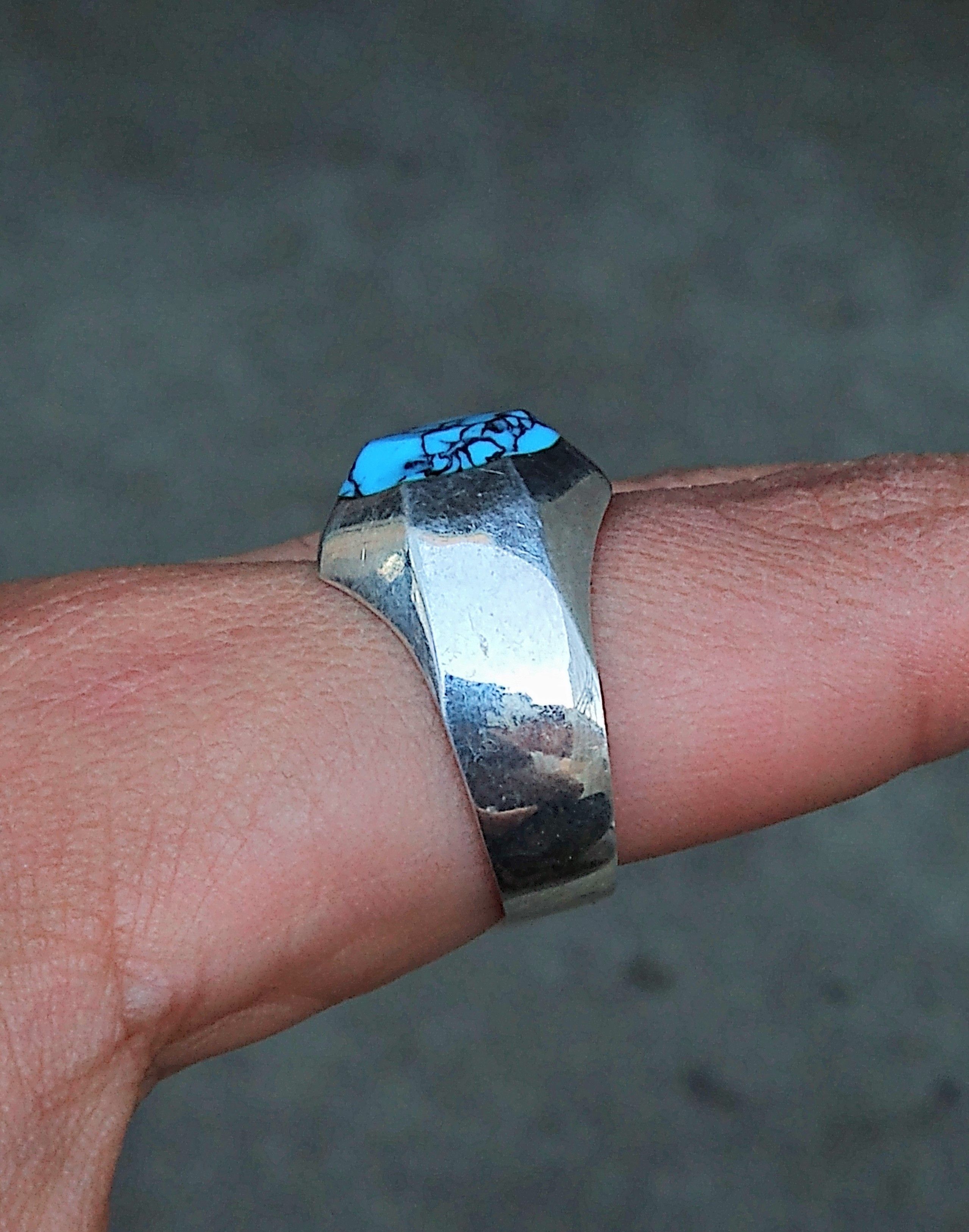 Jewelry Vintage Sterling Silver Ring Size 13.25 Howlite Modern Taxco Size ONE SIZE - 17 Thumbnail