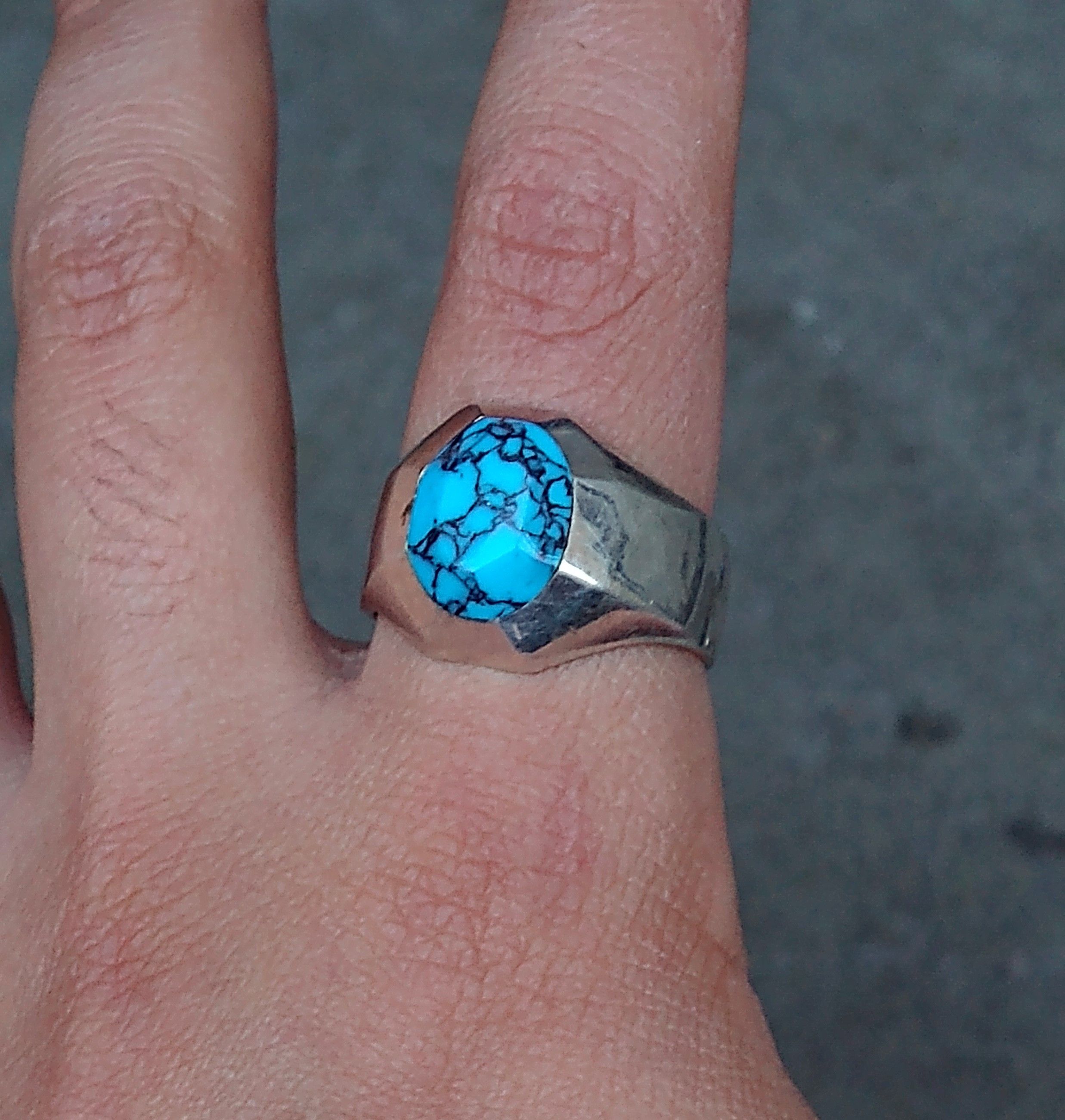 Jewelry Vintage Sterling Silver Ring Size 13.25 Howlite Modern Taxco Size ONE SIZE - 16 Thumbnail