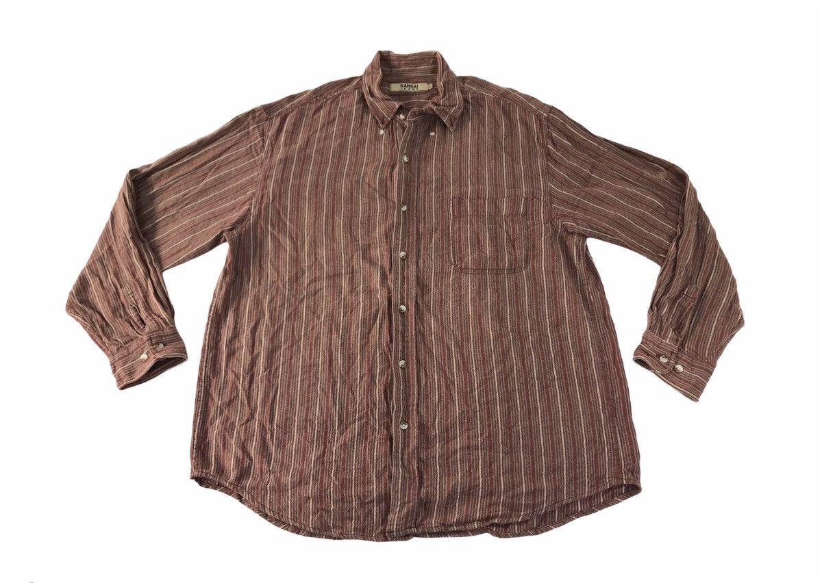 image of Kansai Yamamoto Kansai Jeans Yamamoto Flannel Shirt Single Pocket Striped in Brown (Size Large)