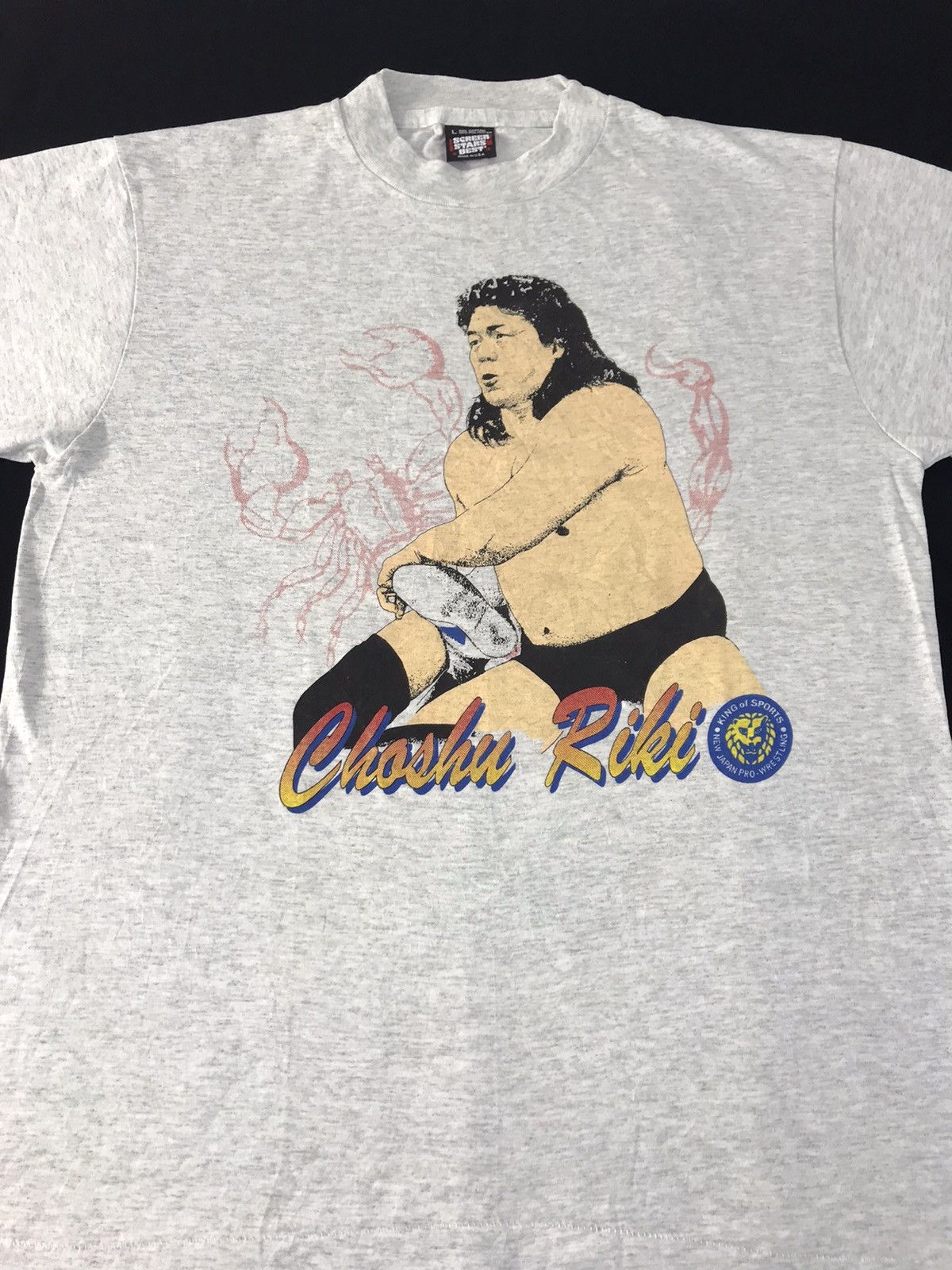 image of Very Vintage 50/50 Usa Tee Chosyu Riki Japanese Pro Wrestler in Grey, Men's (Size Large)