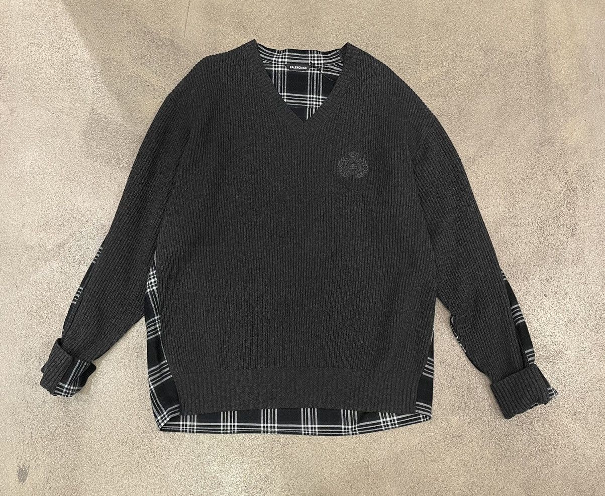 image of Balenciaga Hybrid V-Neck Shirt / Knit Sweater in Grey, Men's (Size Medium)