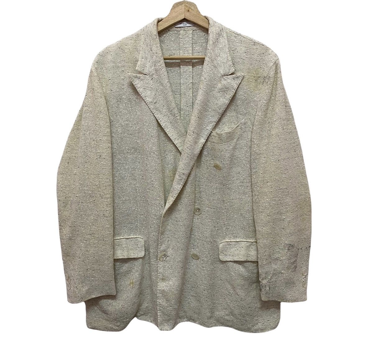 image of Boglioli Milano Italy Double Breasted Linen Nylon Coat in White, Men's (Size Medium)